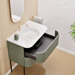 Serenia Flow Single Set with Supporting Legs - Corian® Sink & Countertop with 2 Drawers - ROVALUX