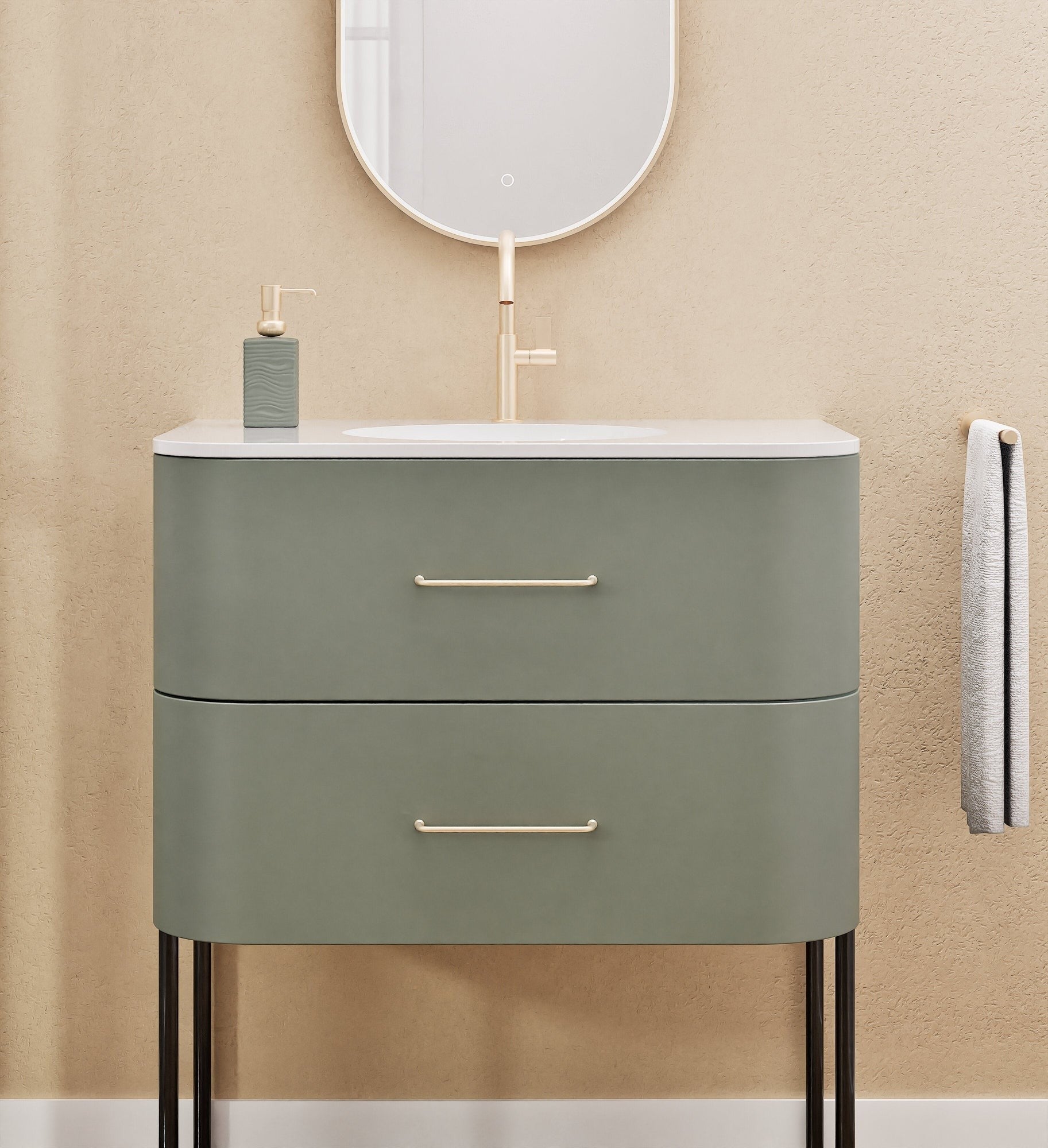 Serenia Flow Single Set with Supporting Legs - Corian® Sink & Countertop with 2 Drawers - ROVALUX