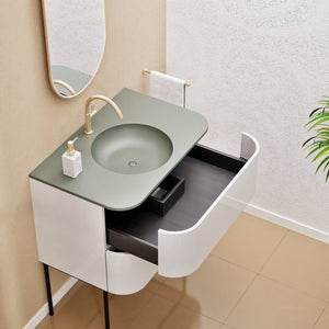 Serenia Flow Single Set with Supporting Legs - Corian® Sink & Countertop with 2 Drawers - ROVALUX