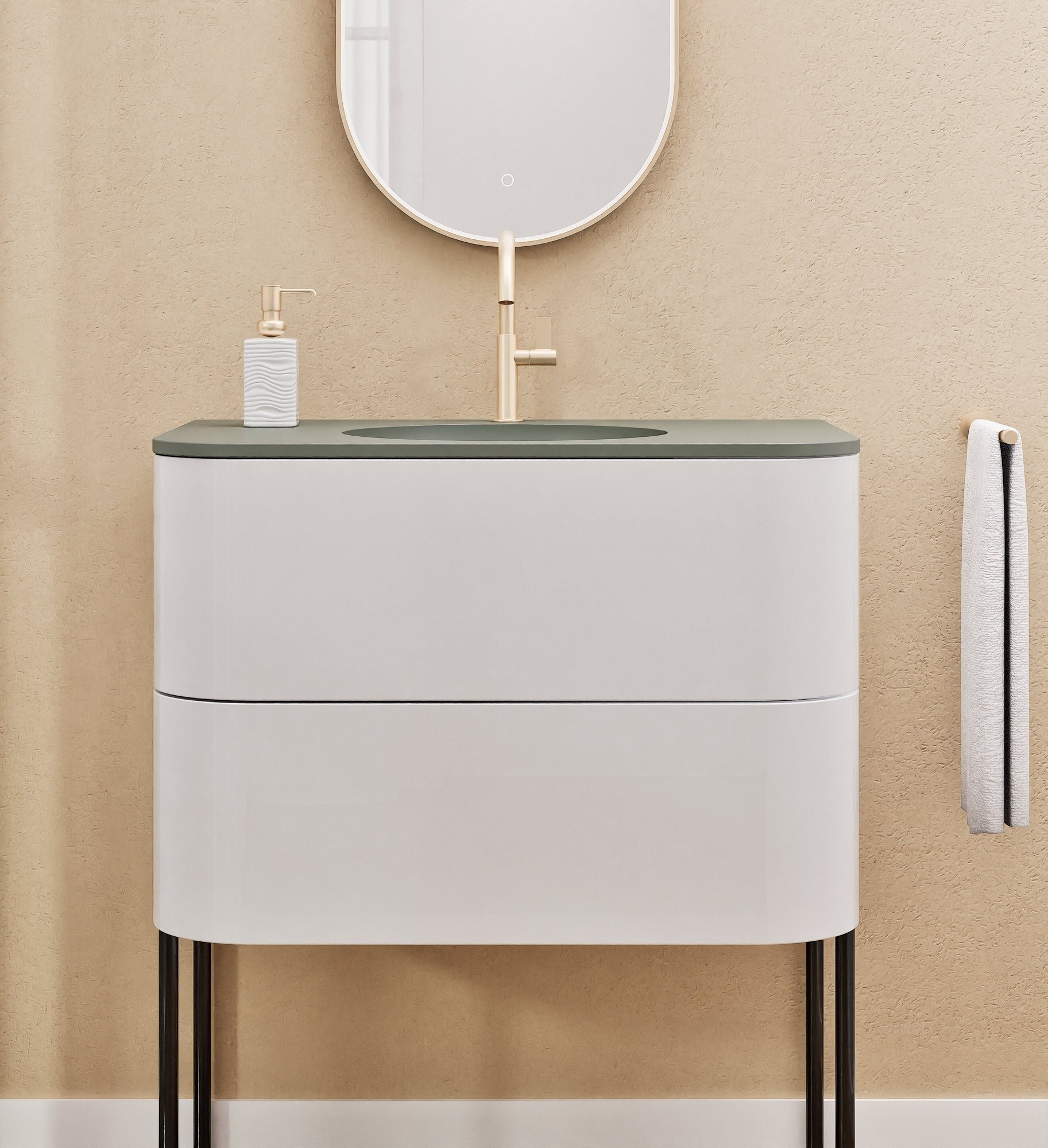 Serenia Flow Single Set with Supporting Legs - Corian® Sink & Countertop with 2 Drawers - ROVALUX