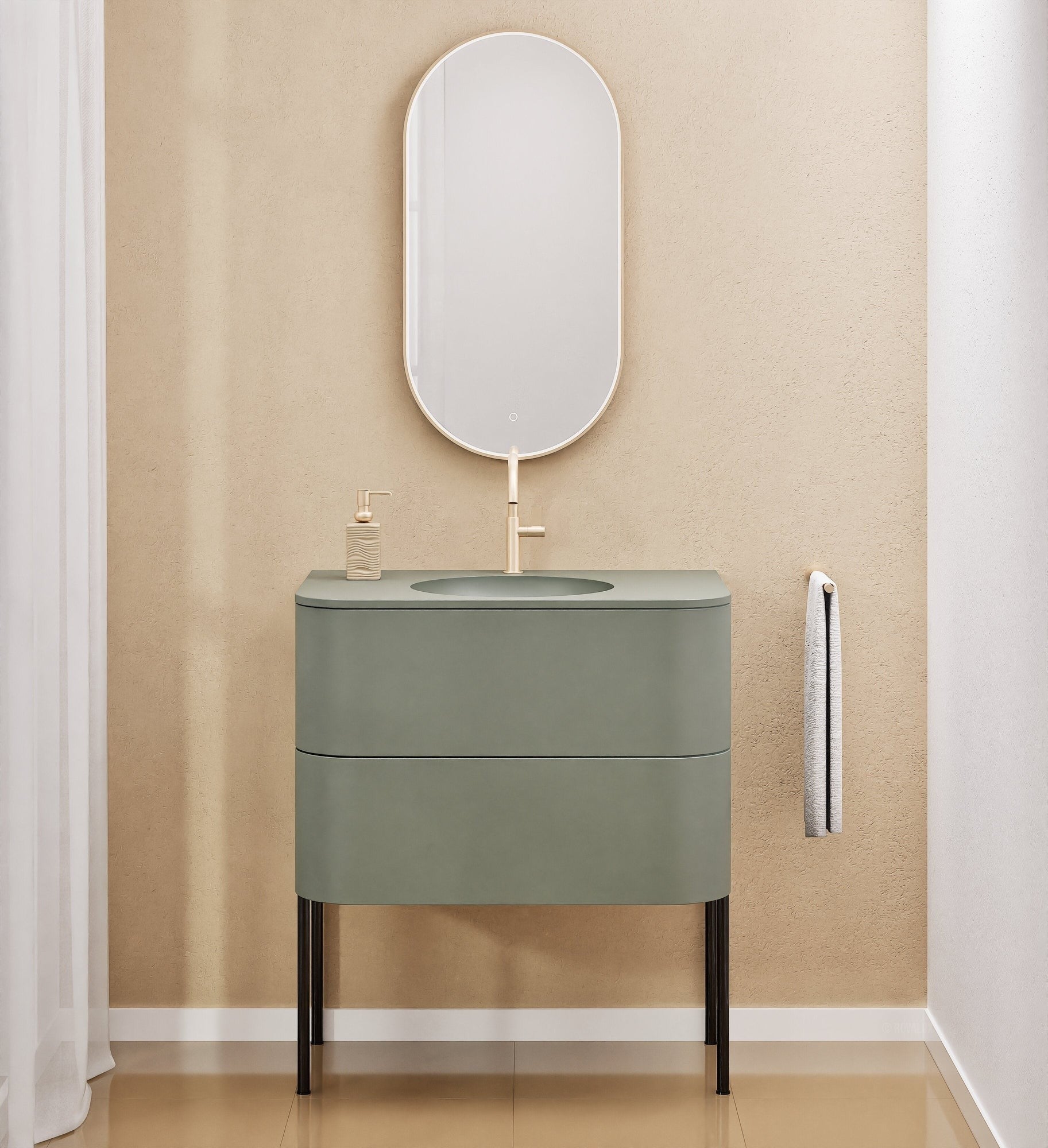 Serenia Flow Single Set with Supporting Legs - Corian® Sink & Countertop with 2 Drawers - ROVALUX