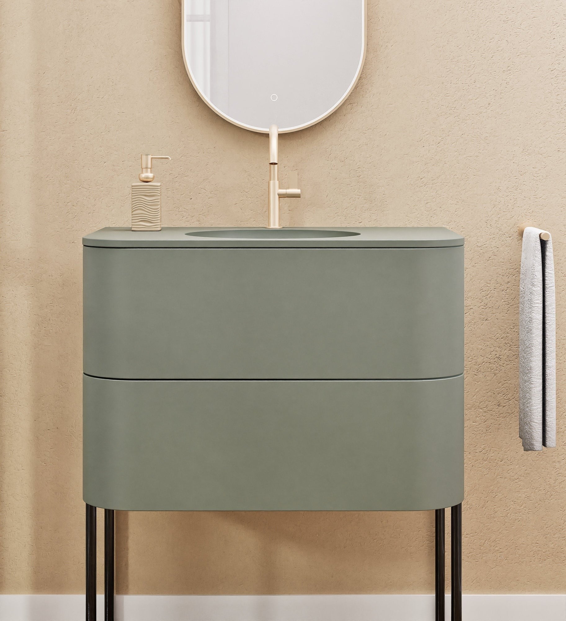Serenia Flow Single Set with Supporting Legs - Corian® Sink & Countertop with 2 Drawers - ROVALUX