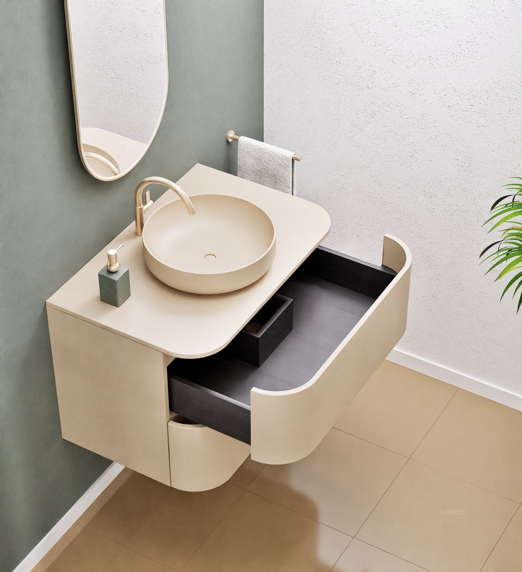 Serenia Rise Single Set - Corian® Sink & Countertop with 2 Drawers - ROVALUX