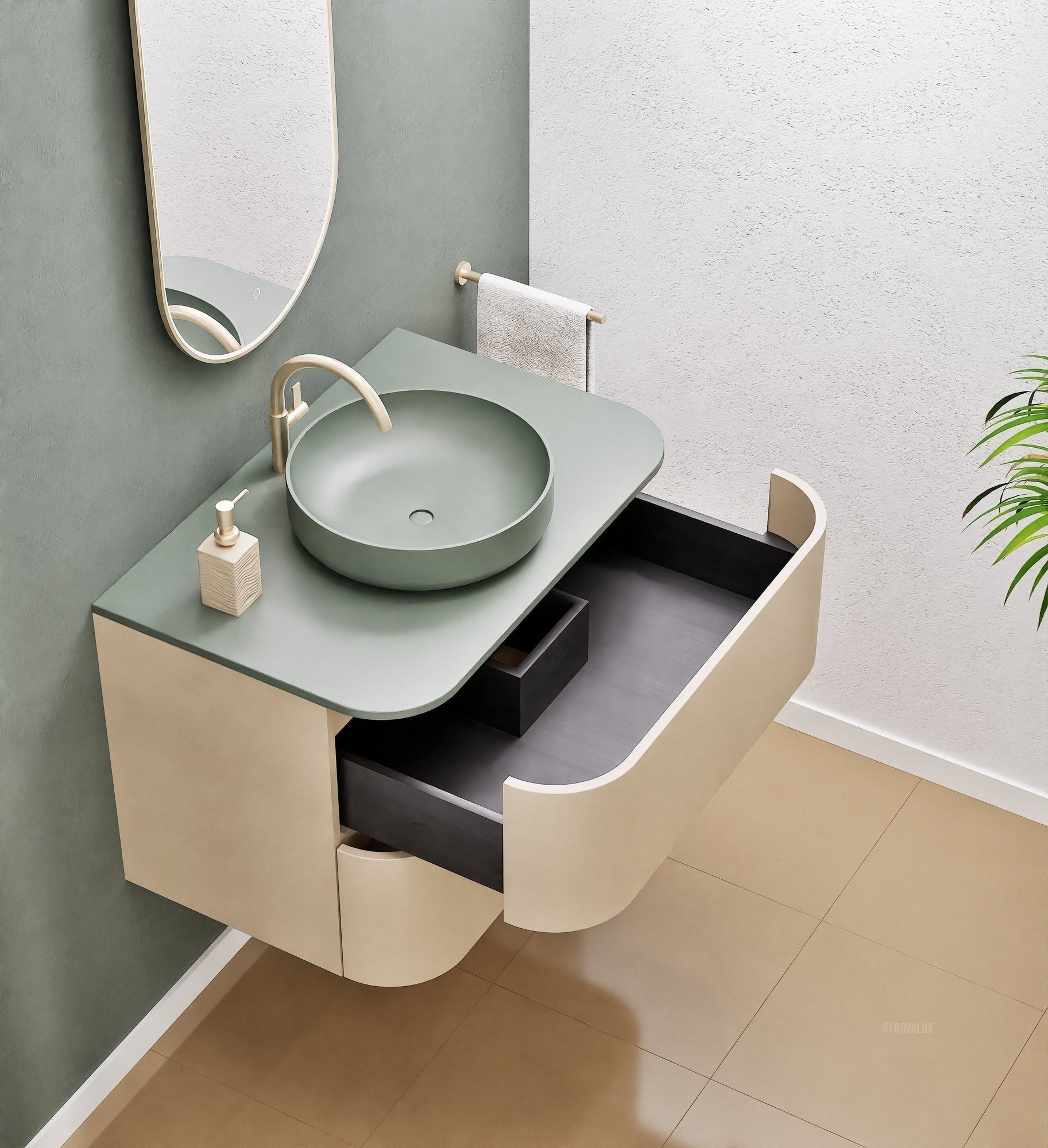 Serenia Rise Single Set - Corian® Sink & Countertop with 2 Drawers - ROVALUX