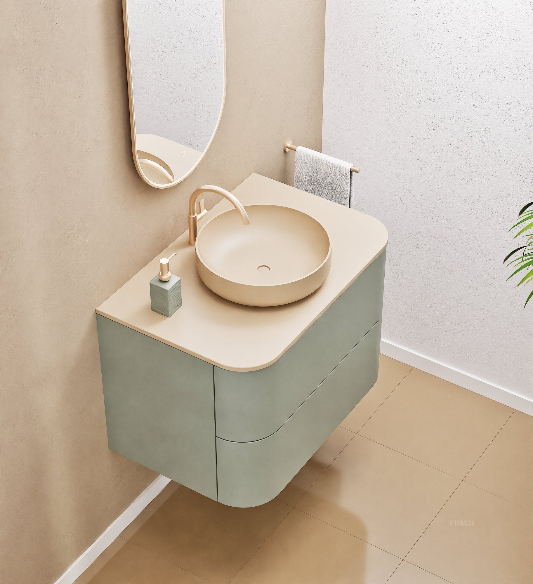 Serenia Rise Single Set - Corian® Sink & Countertop with 2 Drawers - ROVALUX