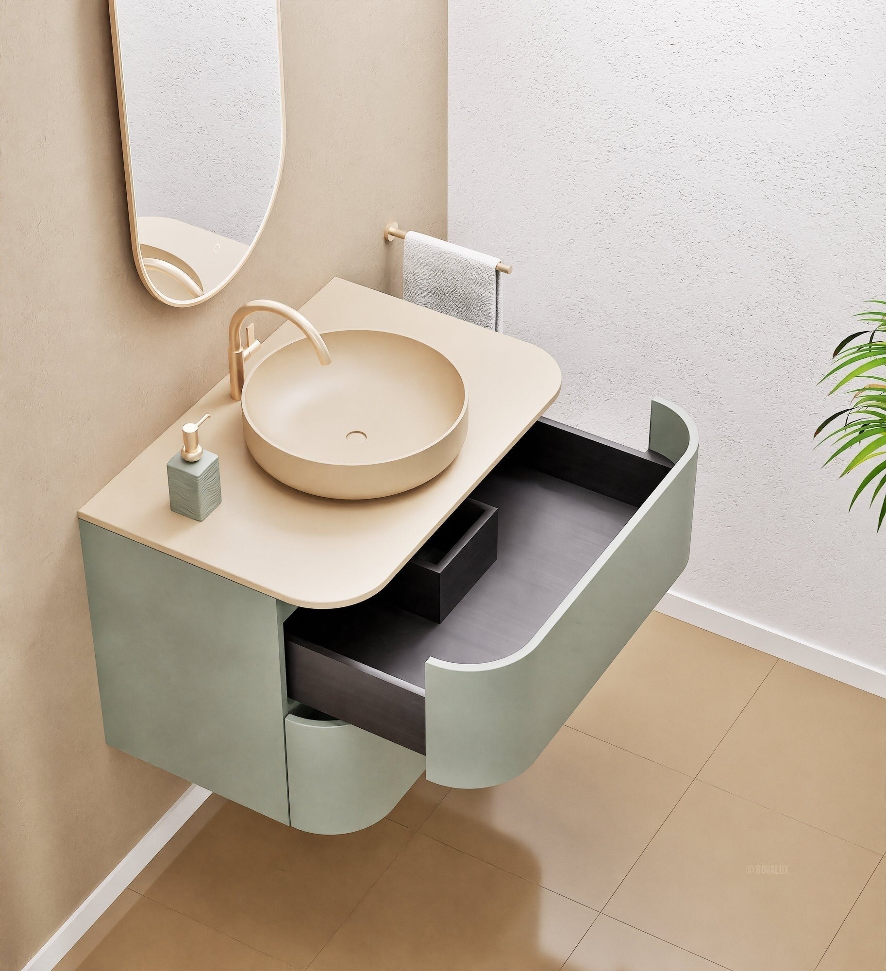 Serenia Rise Single Set - Corian® Sink & Countertop with 2 Drawers - ROVALUX