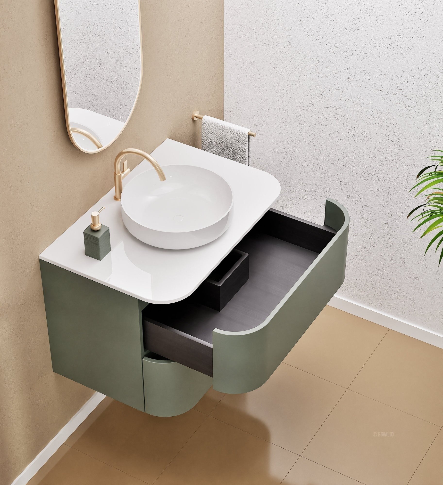 Serenia Rise Single Set - Corian® Sink & Countertop with 2 Drawers - ROVALUX