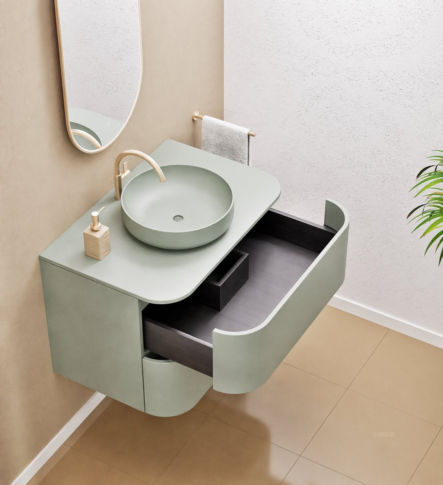 Serenia Rise Single Set - Corian® Sink & Countertop with 2 Drawers - ROVALUX