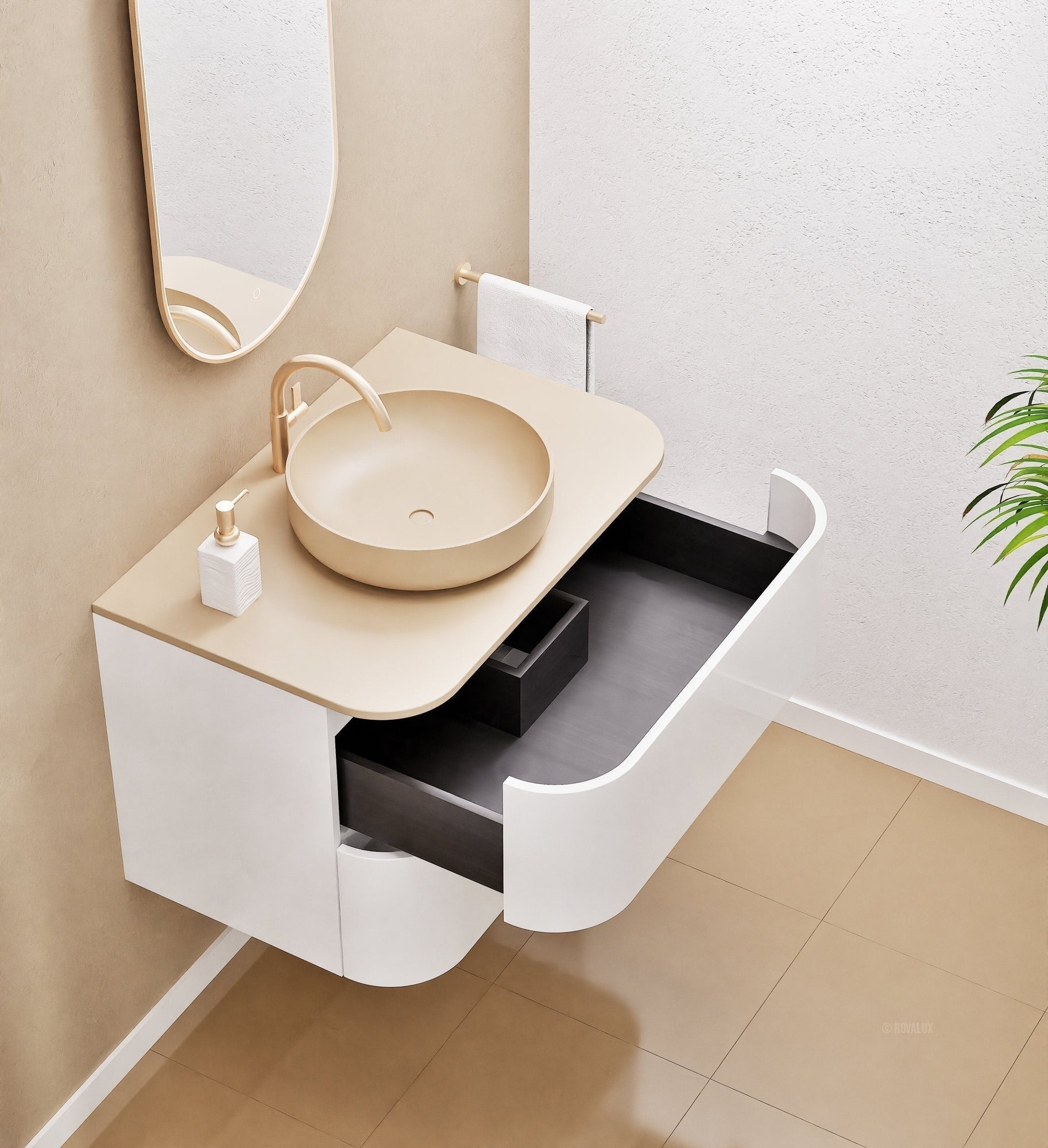 Serenia Rise Single Set - Corian® Sink & Countertop with 2 Drawers - ROVALUX