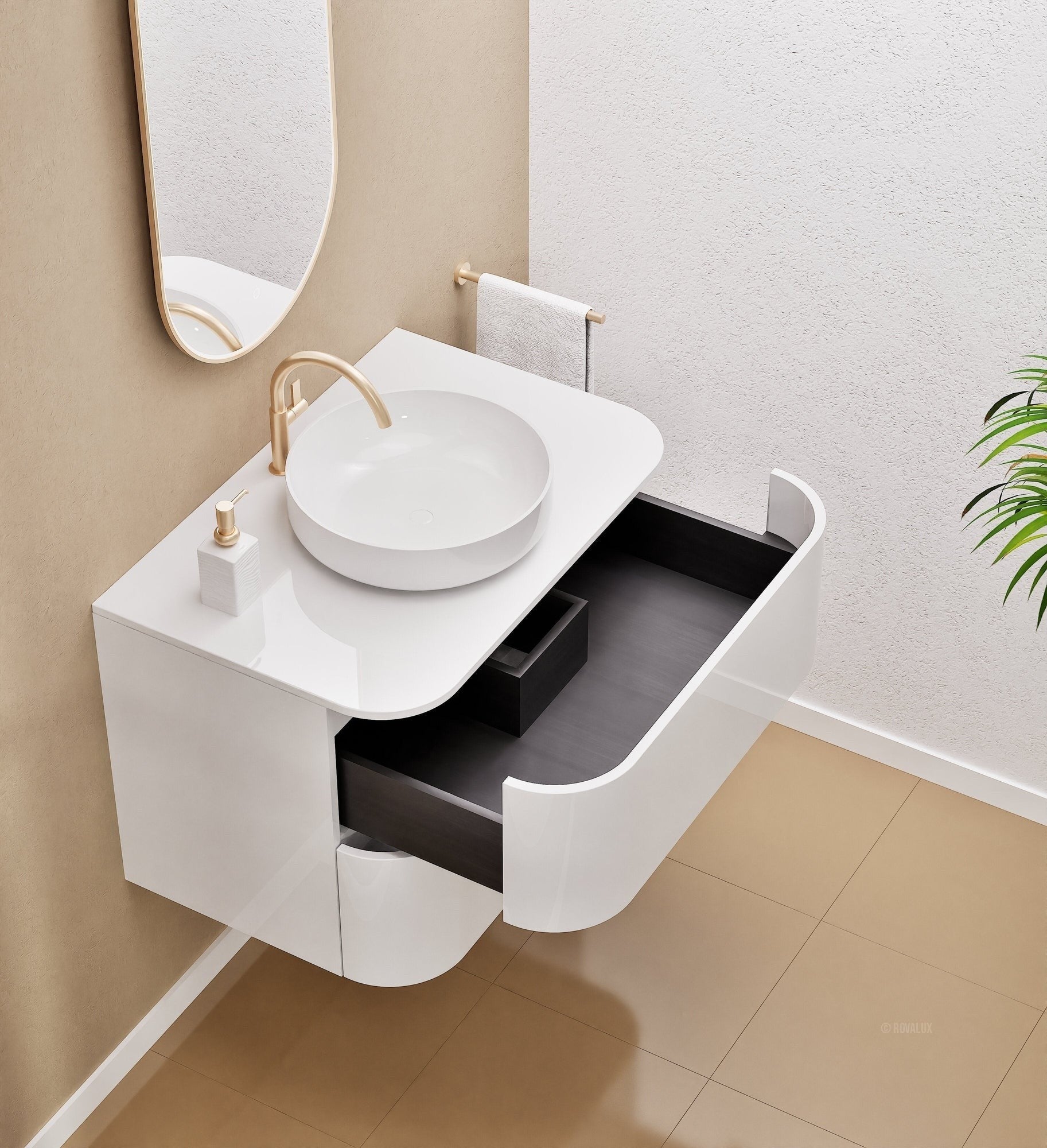 Serenia Rise Single Set - Corian® Sink & Countertop with 2 Drawers - ROVALUX
