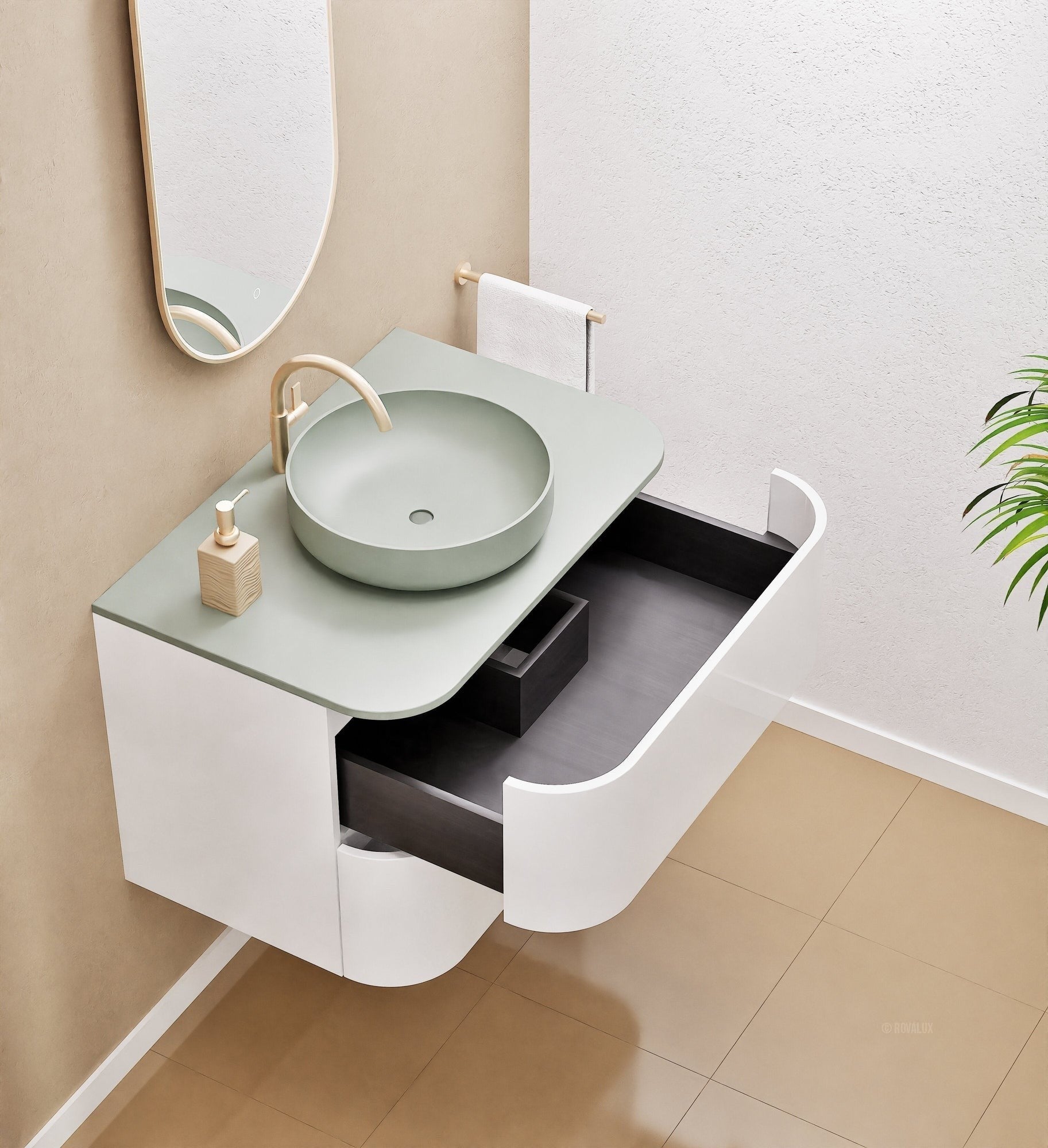 Serenia Rise Single Set - Corian® Sink & Countertop with 2 Drawers - ROVALUX