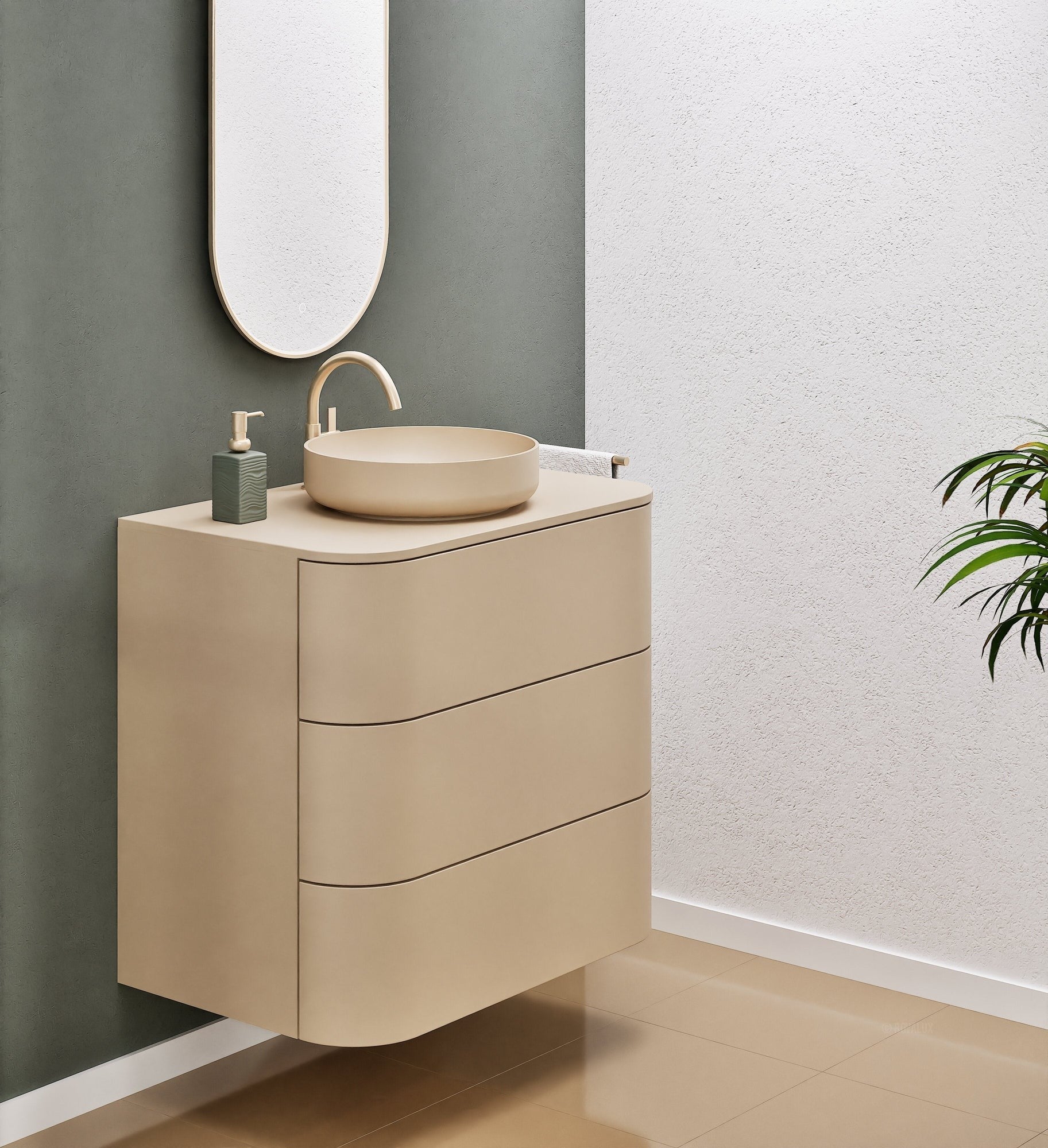 Serenia Rise Single Set - Corian® Sink & Countertop with 3 Drawers - ROVALUX