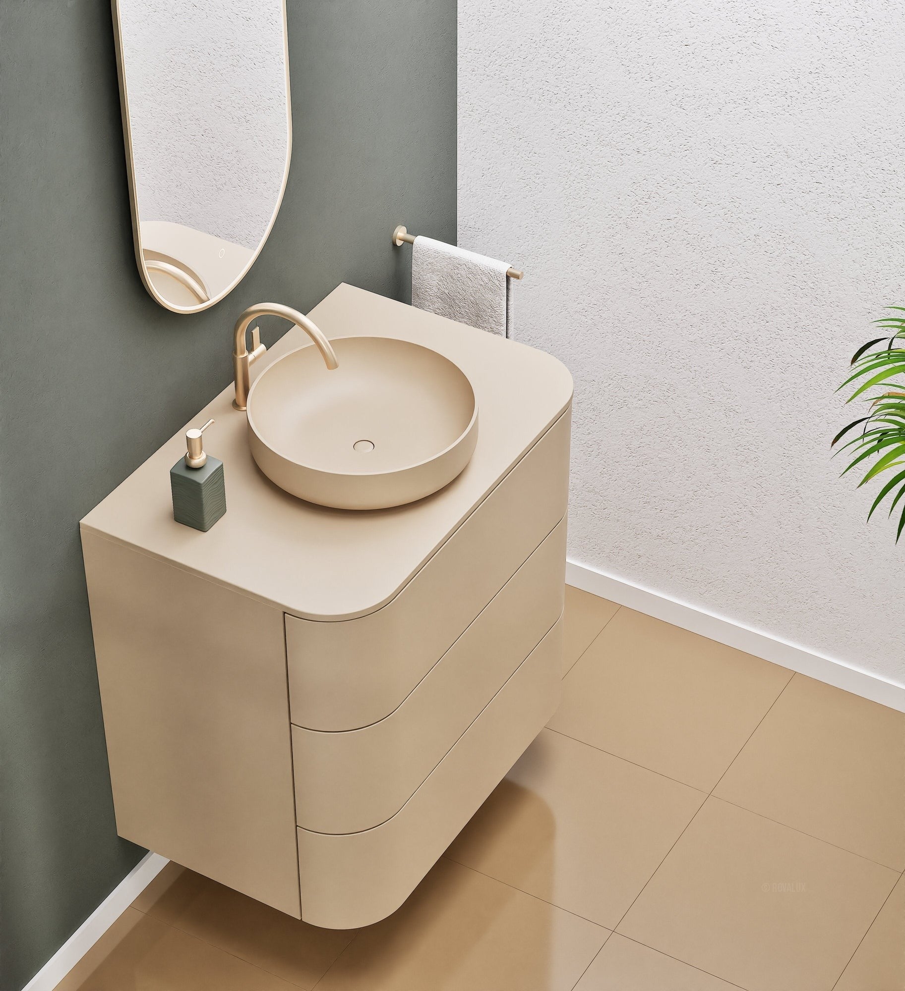 Serenia Rise Single Set - Corian® Sink & Countertop with 3 Drawers - ROVALUX