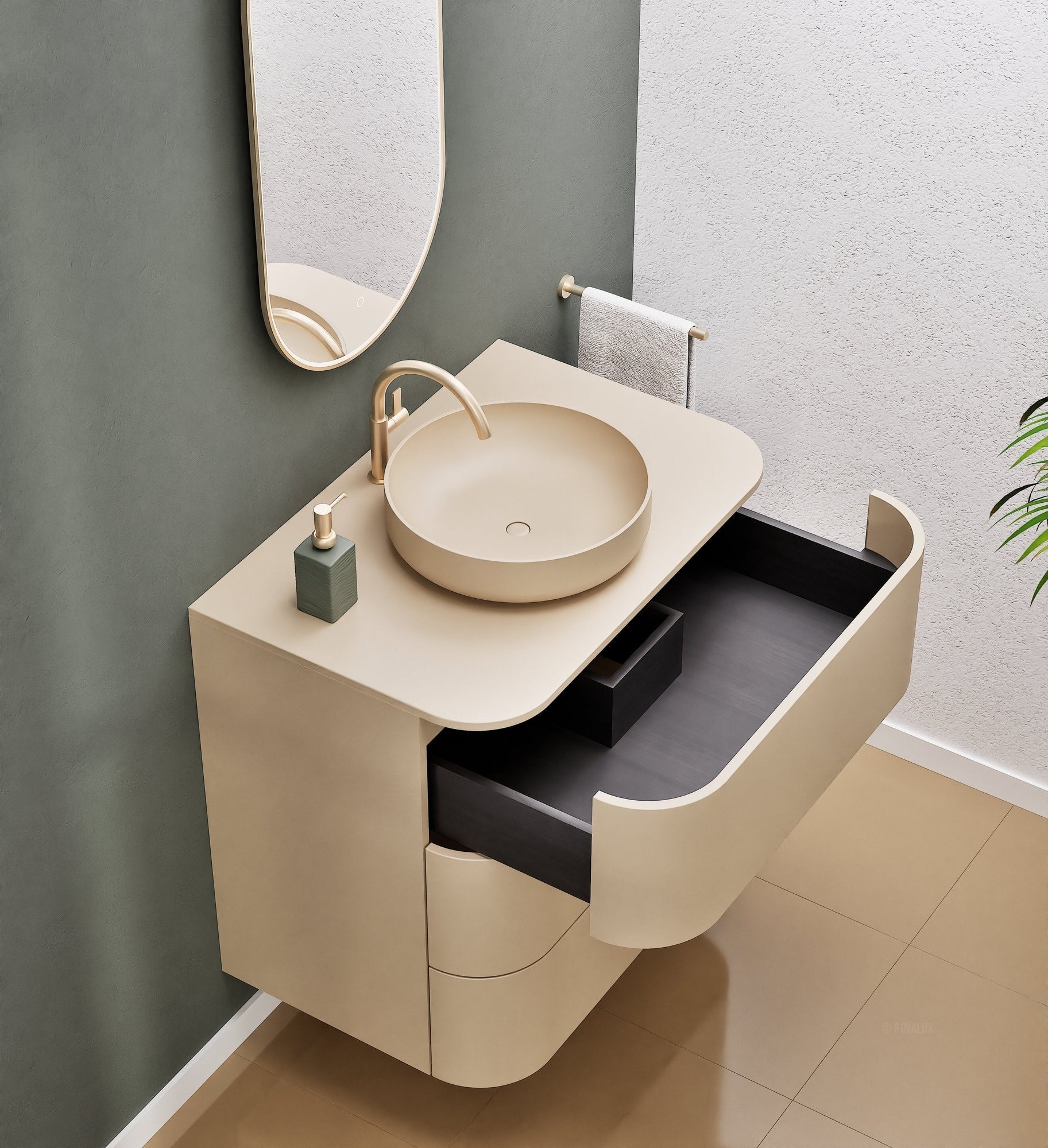 Serenia Rise Single Set - Corian® Sink & Countertop with 3 Drawers - ROVALUX