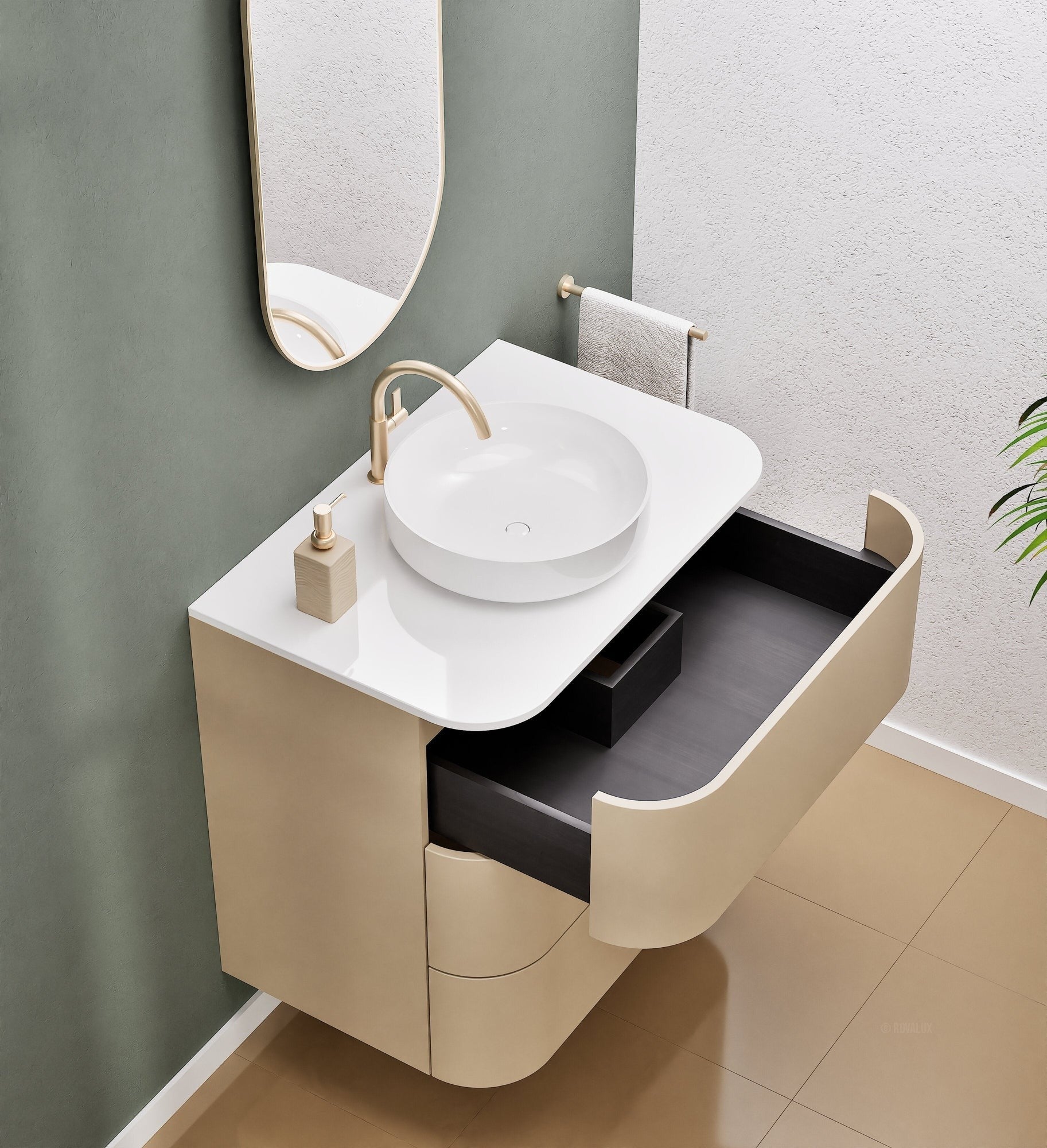 Serenia Rise Single Set - Corian® Sink & Countertop with 3 Drawers - ROVALUX