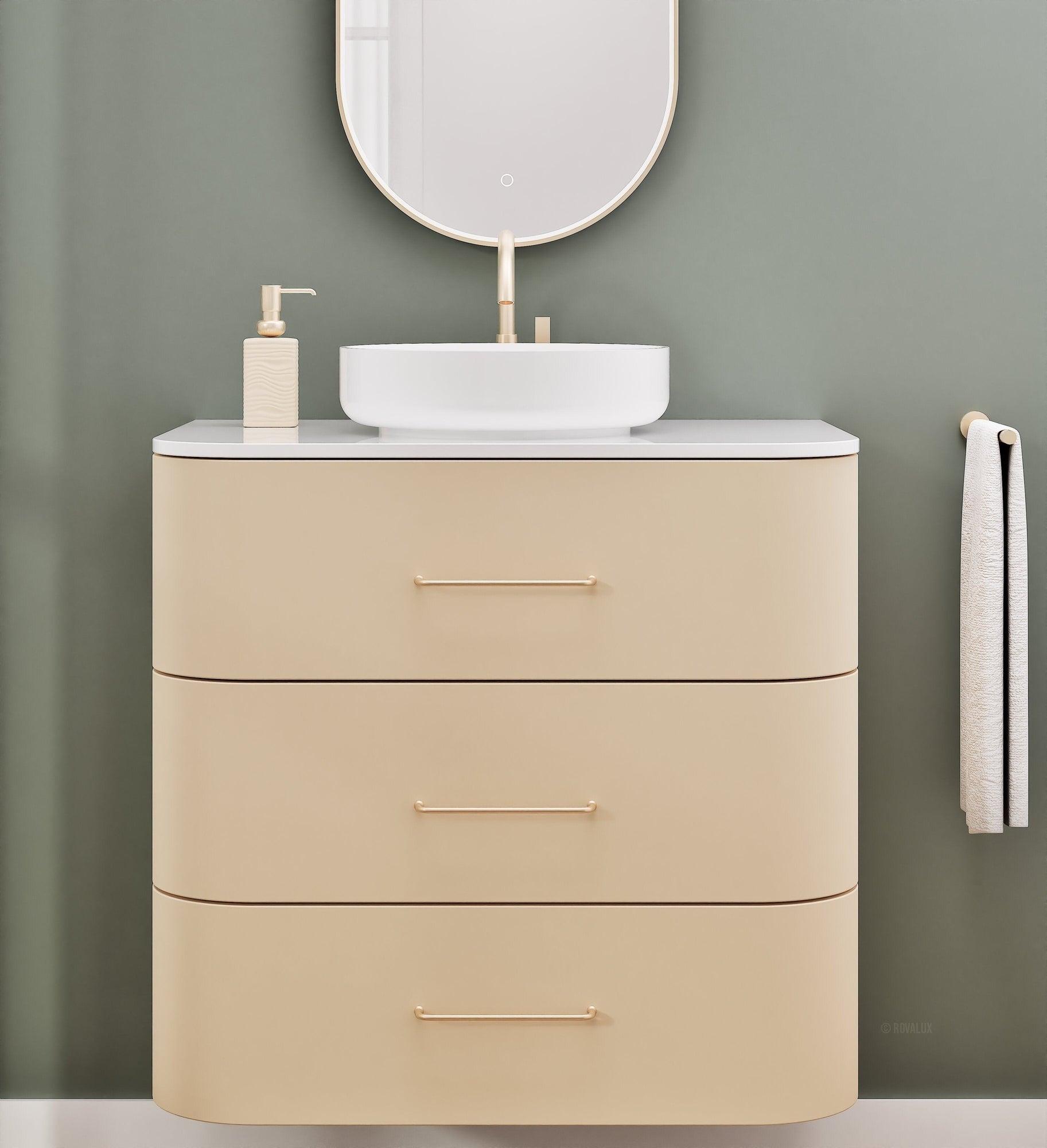 Serenia Rise Single Set - Corian® Sink & Countertop with 3 Drawers - ROVALUX