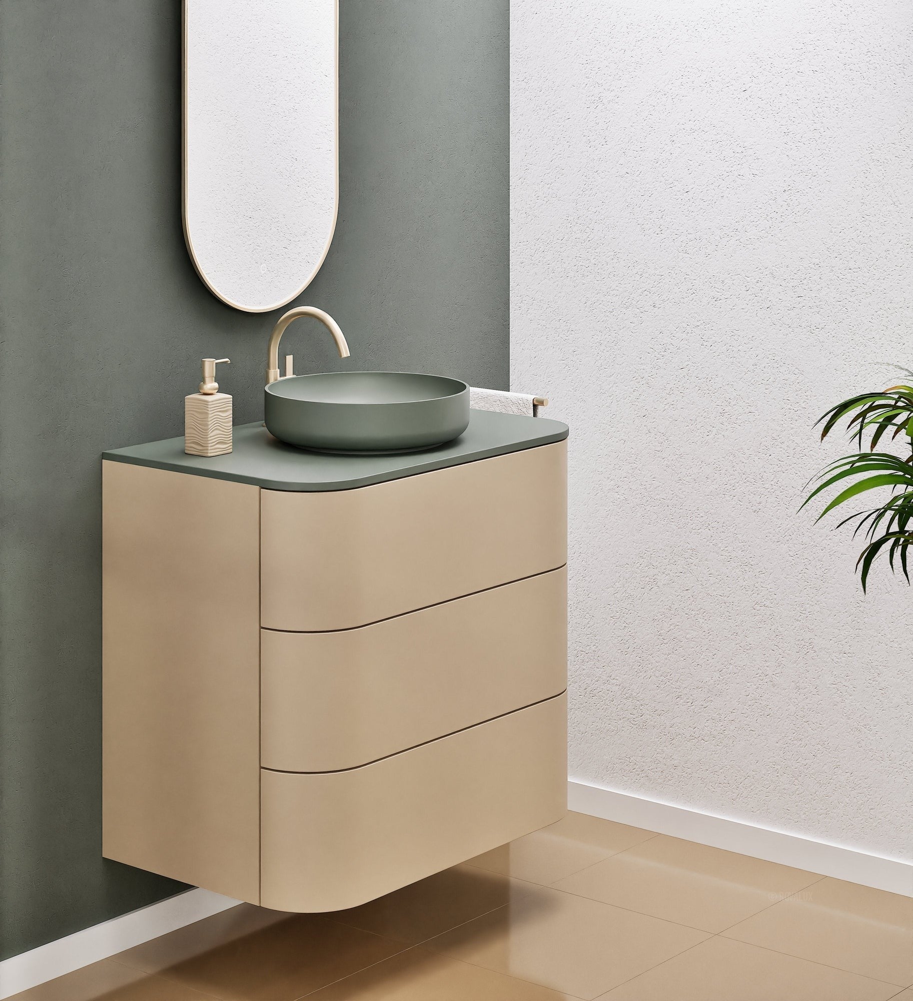 Serenia Rise Single Set - Corian® Sink & Countertop with 3 Drawers - ROVALUX