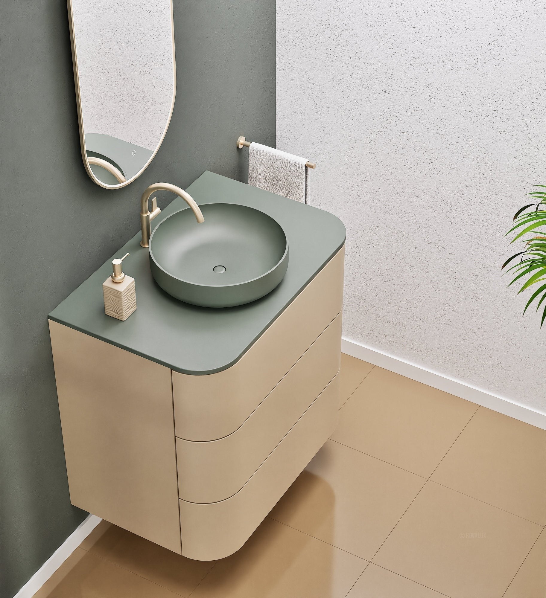 Serenia Rise Single Set - Corian® Sink & Countertop with 3 Drawers - ROVALUX