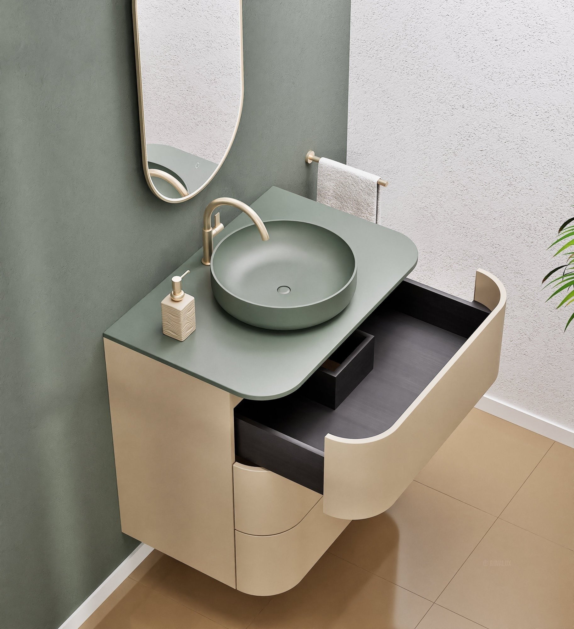 Serenia Rise Single Set - Corian® Sink & Countertop with 3 Drawers - ROVALUX