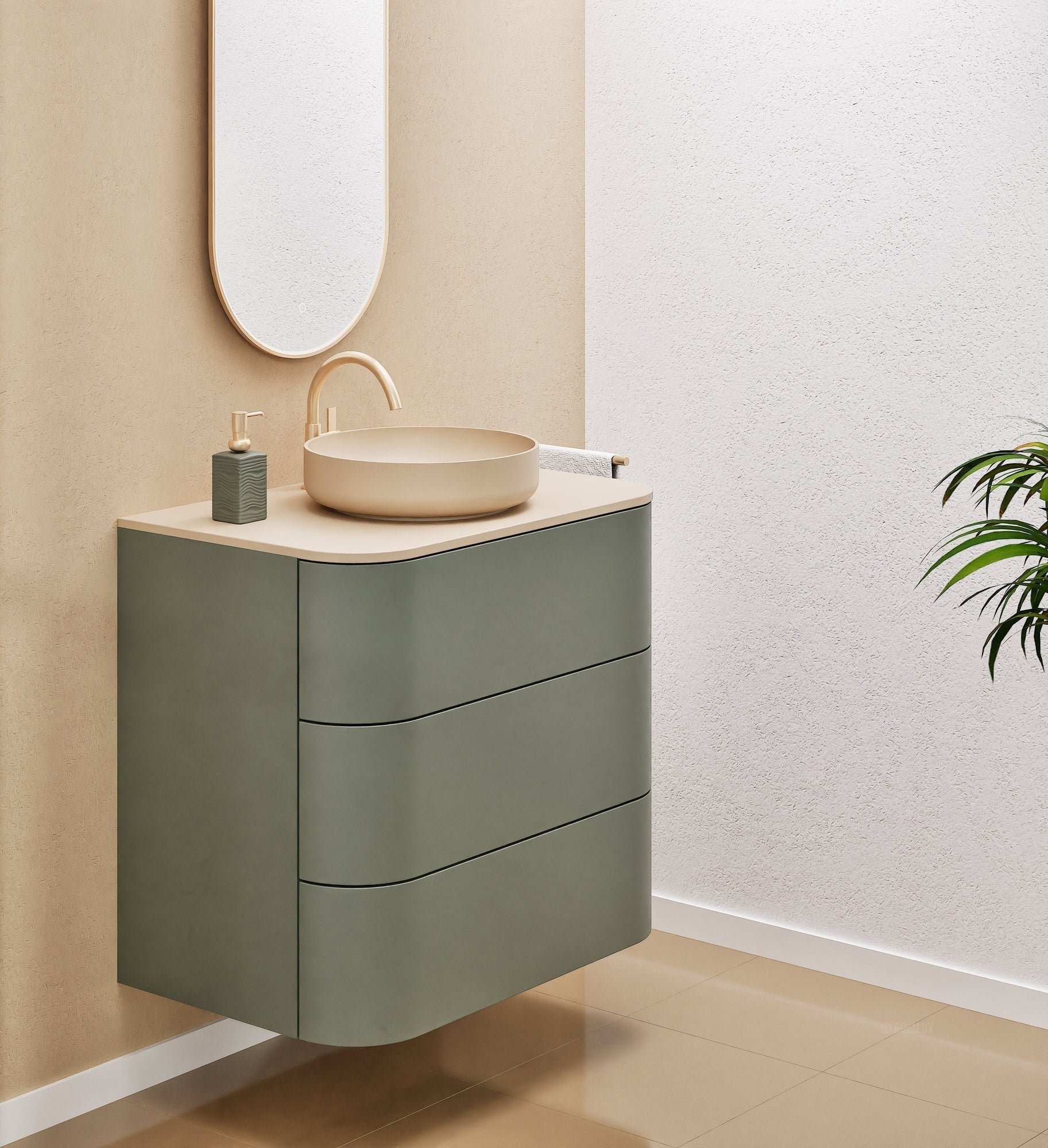 Serenia Rise Single Set - Corian® Sink & Countertop with 3 Drawers - ROVALUX