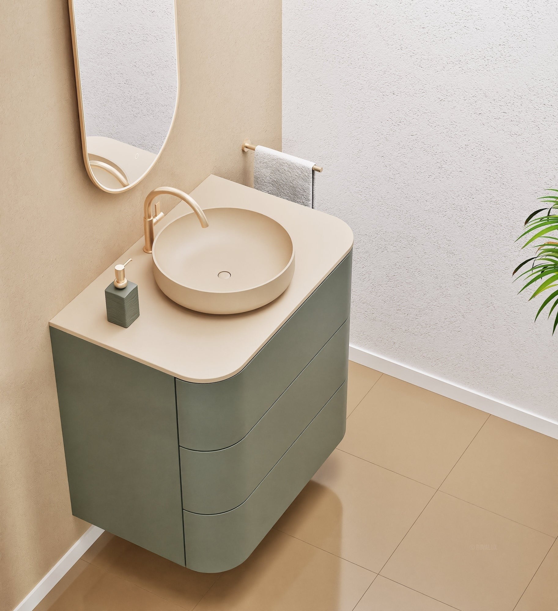 Serenia Rise Single Set - Corian® Sink & Countertop with 3 Drawers - ROVALUX