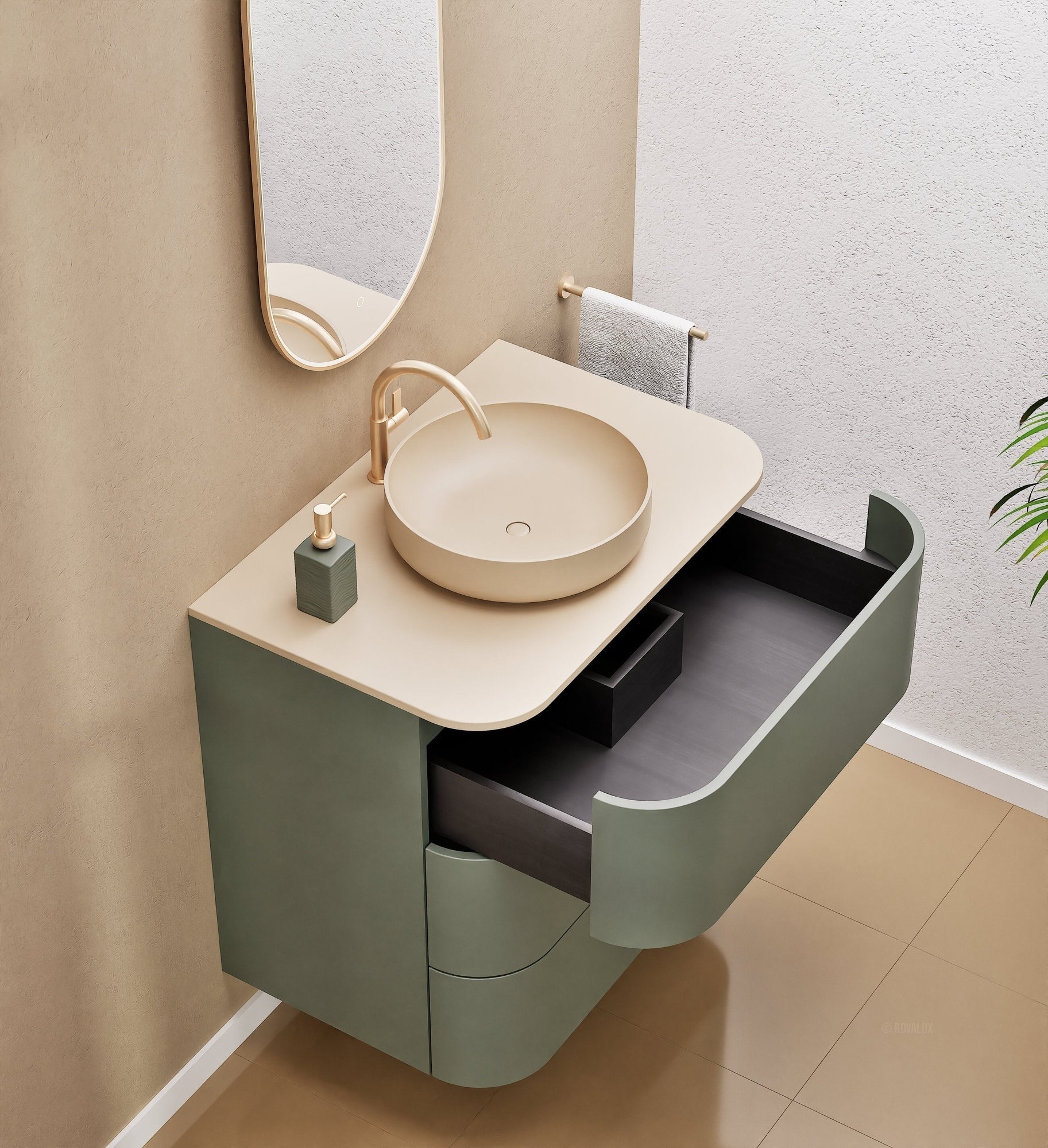 Serenia Rise Single Set - Corian® Sink & Countertop with 3 Drawers - ROVALUX