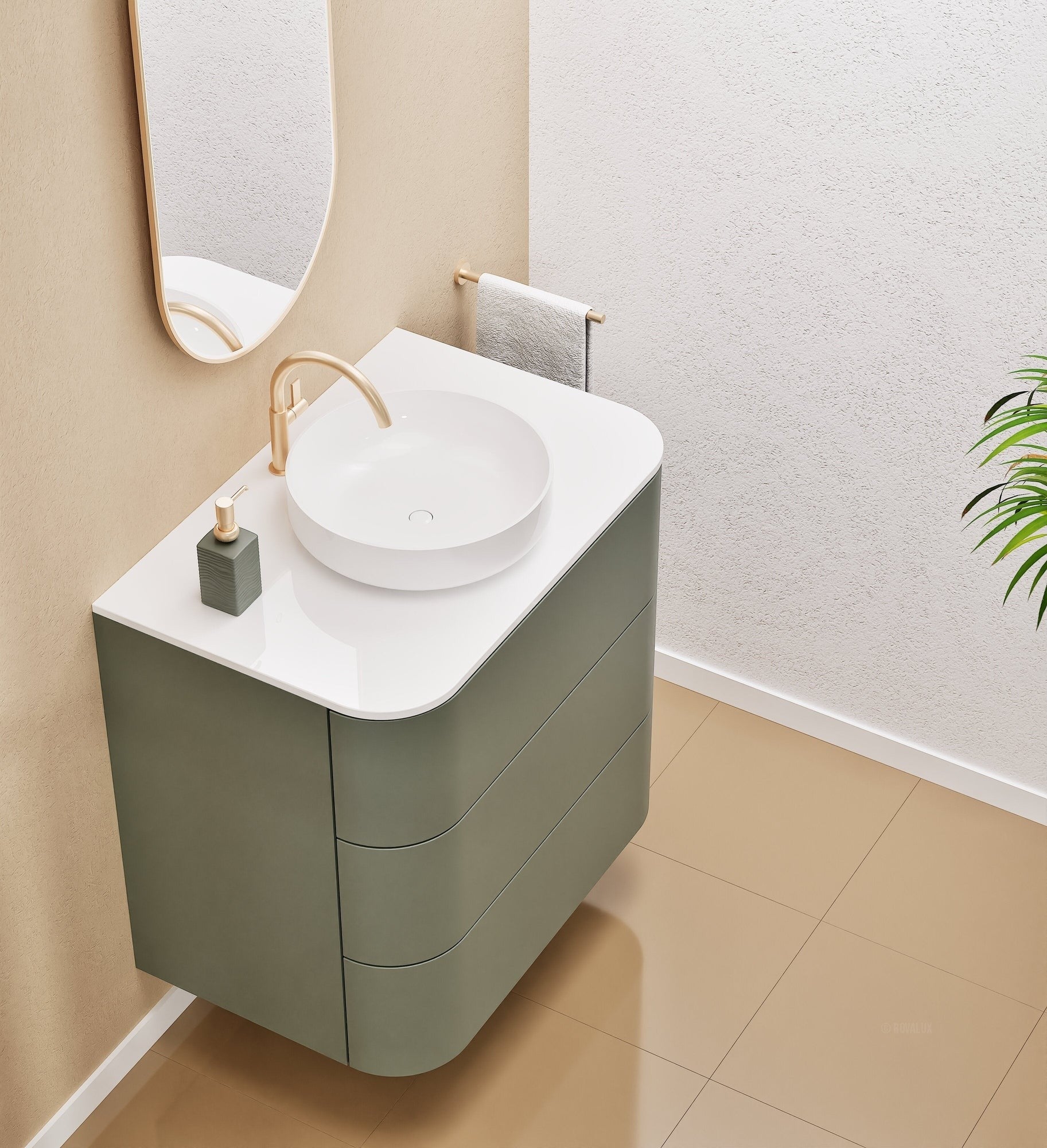 Serenia Rise Single Set - Corian® Sink & Countertop with 3 Drawers - ROVALUX
