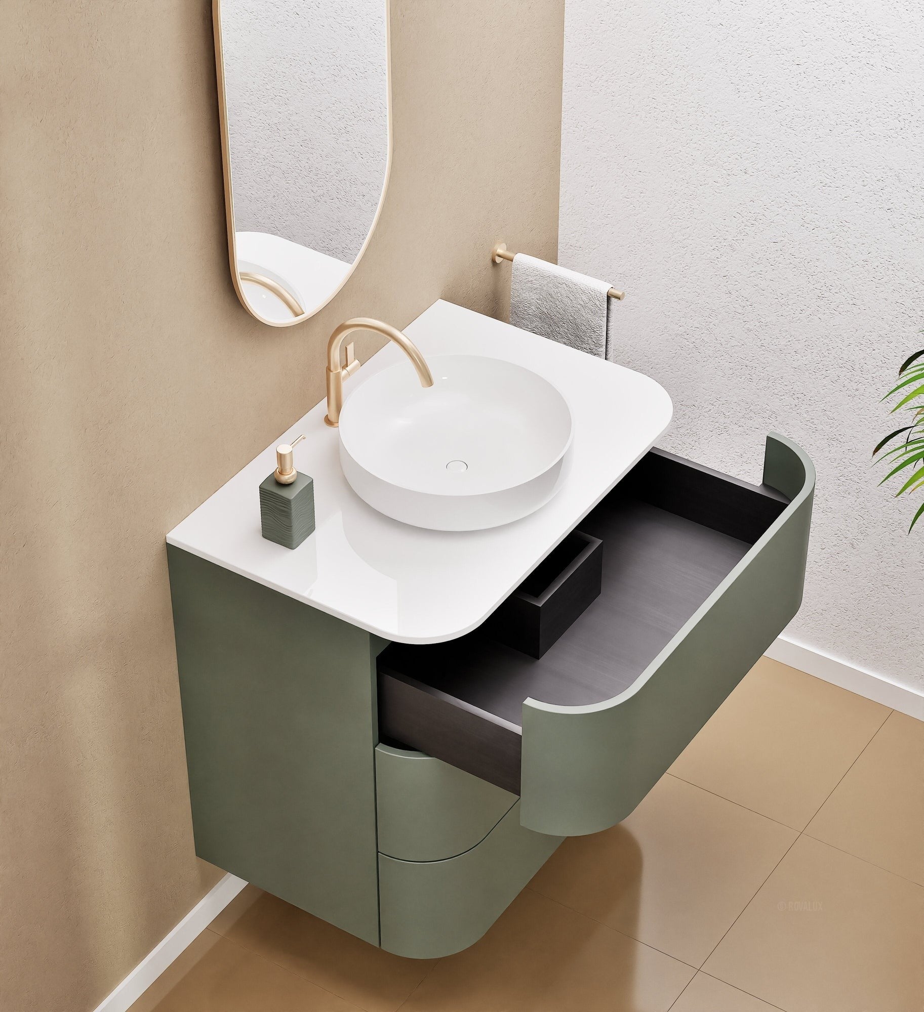 Serenia Rise Single Set - Corian® Sink & Countertop with 3 Drawers - ROVALUX