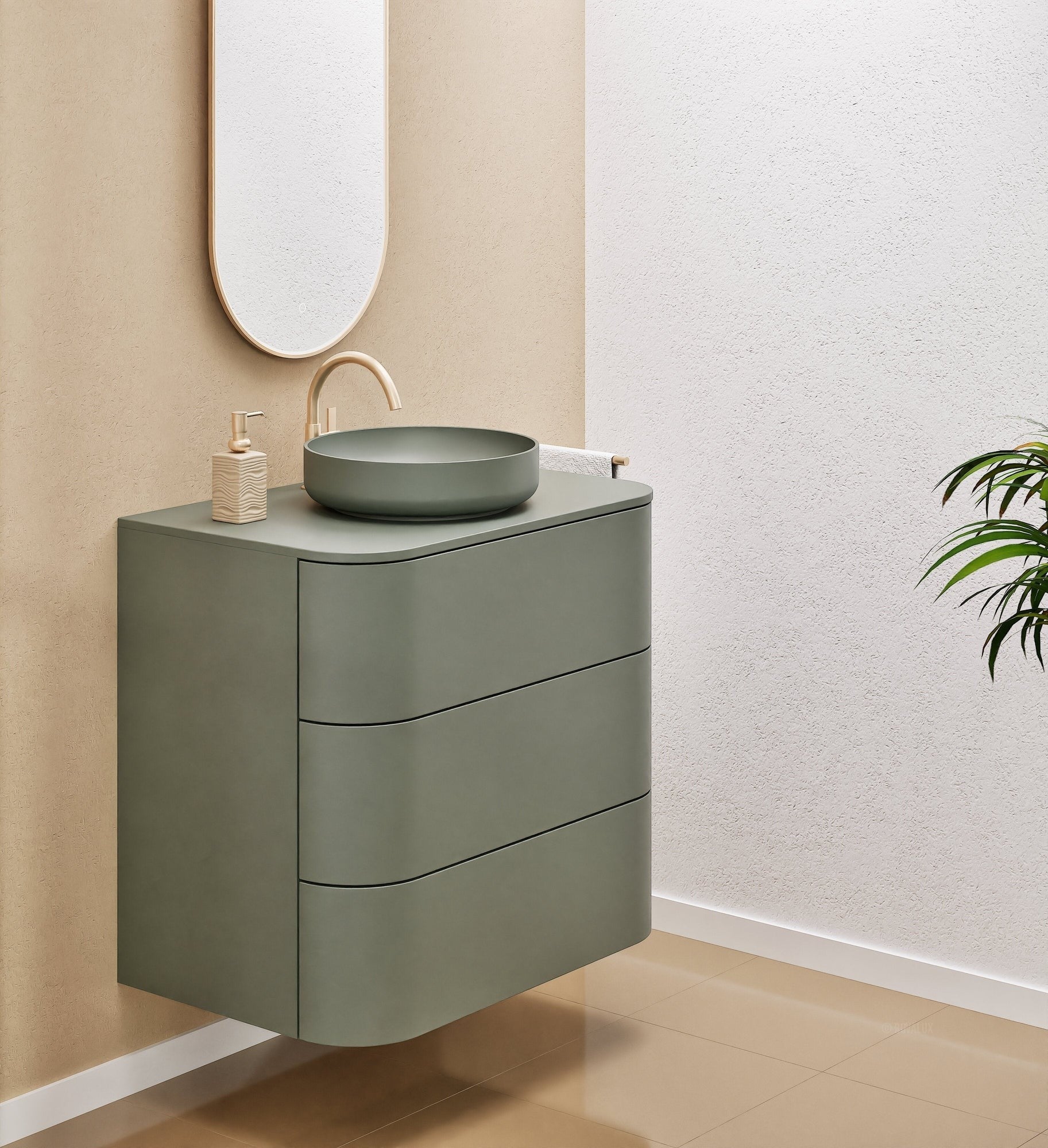 Serenia Rise Single Set - Corian® Sink & Countertop with 3 Drawers - ROVALUX