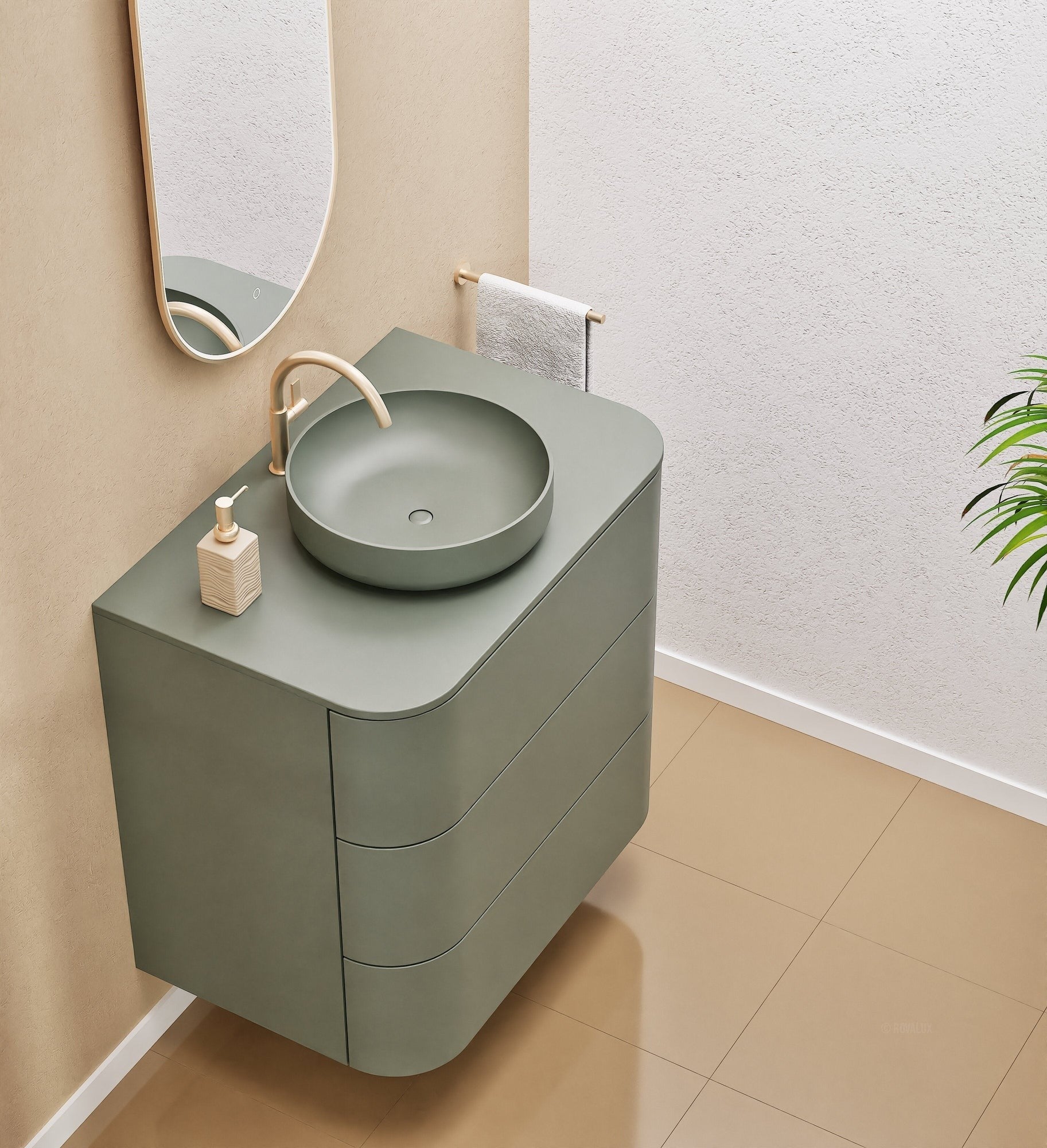 Serenia Rise Single Set - Corian® Sink & Countertop with 3 Drawers - ROVALUX