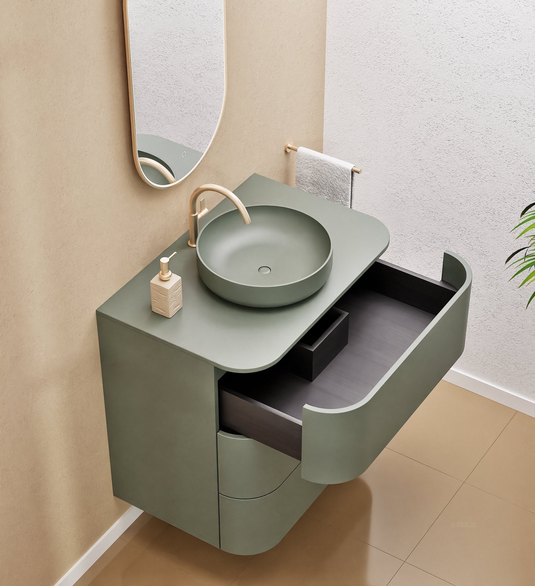 Serenia Rise Single Set - Corian® Sink & Countertop with 3 Drawers - ROVALUX