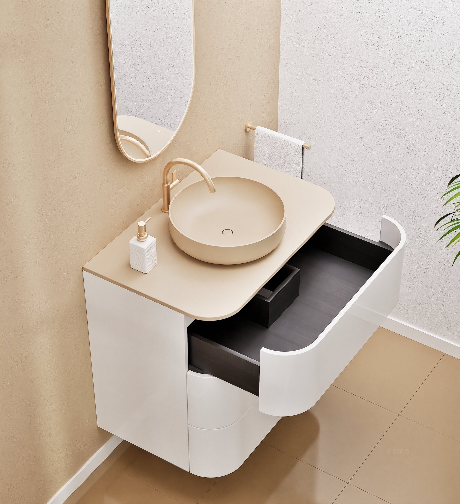 Serenia Rise Single Set - Corian® Sink & Countertop with 3 Drawers - ROVALUX
