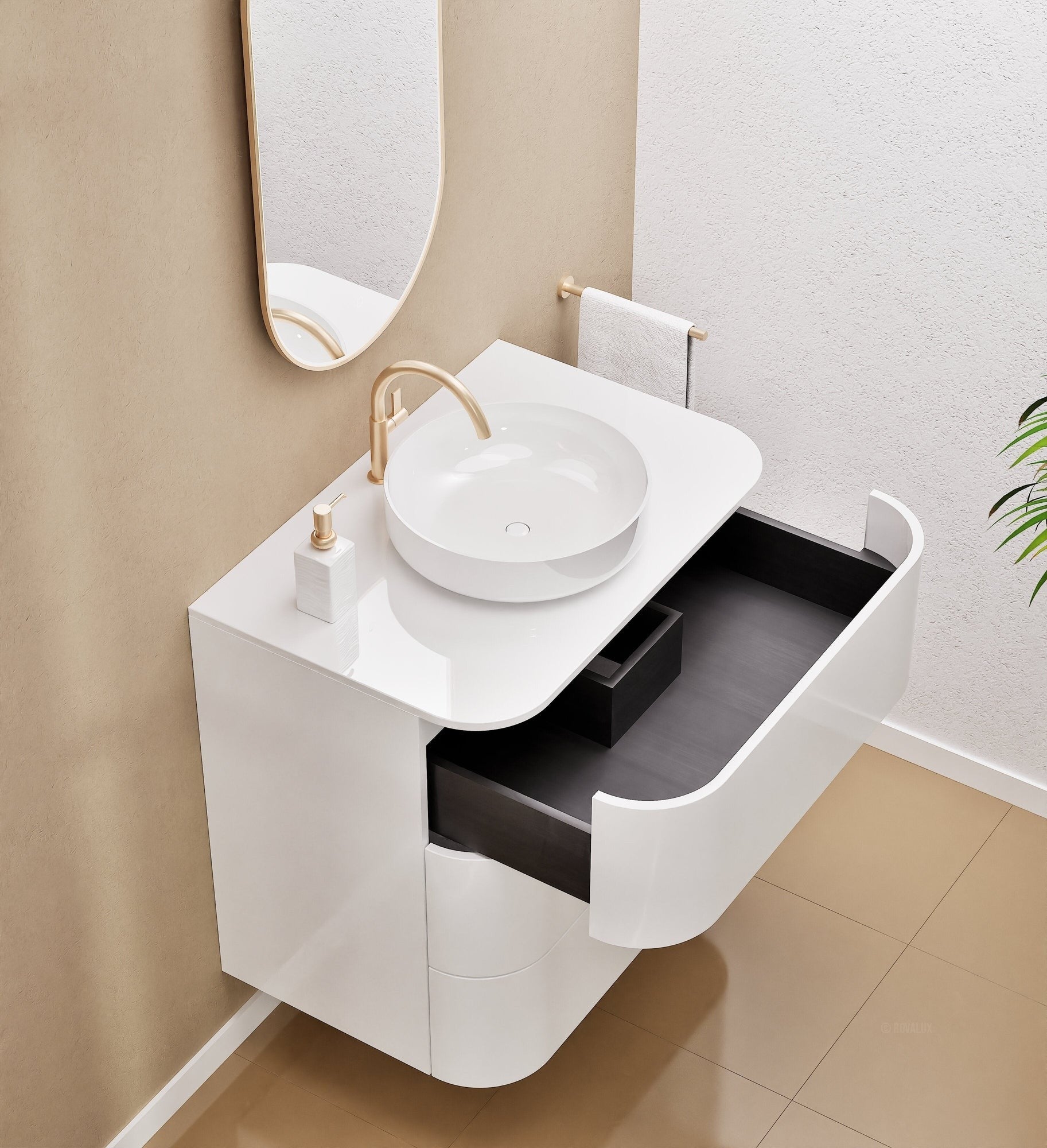Serenia Rise Single Set - Corian® Sink & Countertop with 3 Drawers - ROVALUX