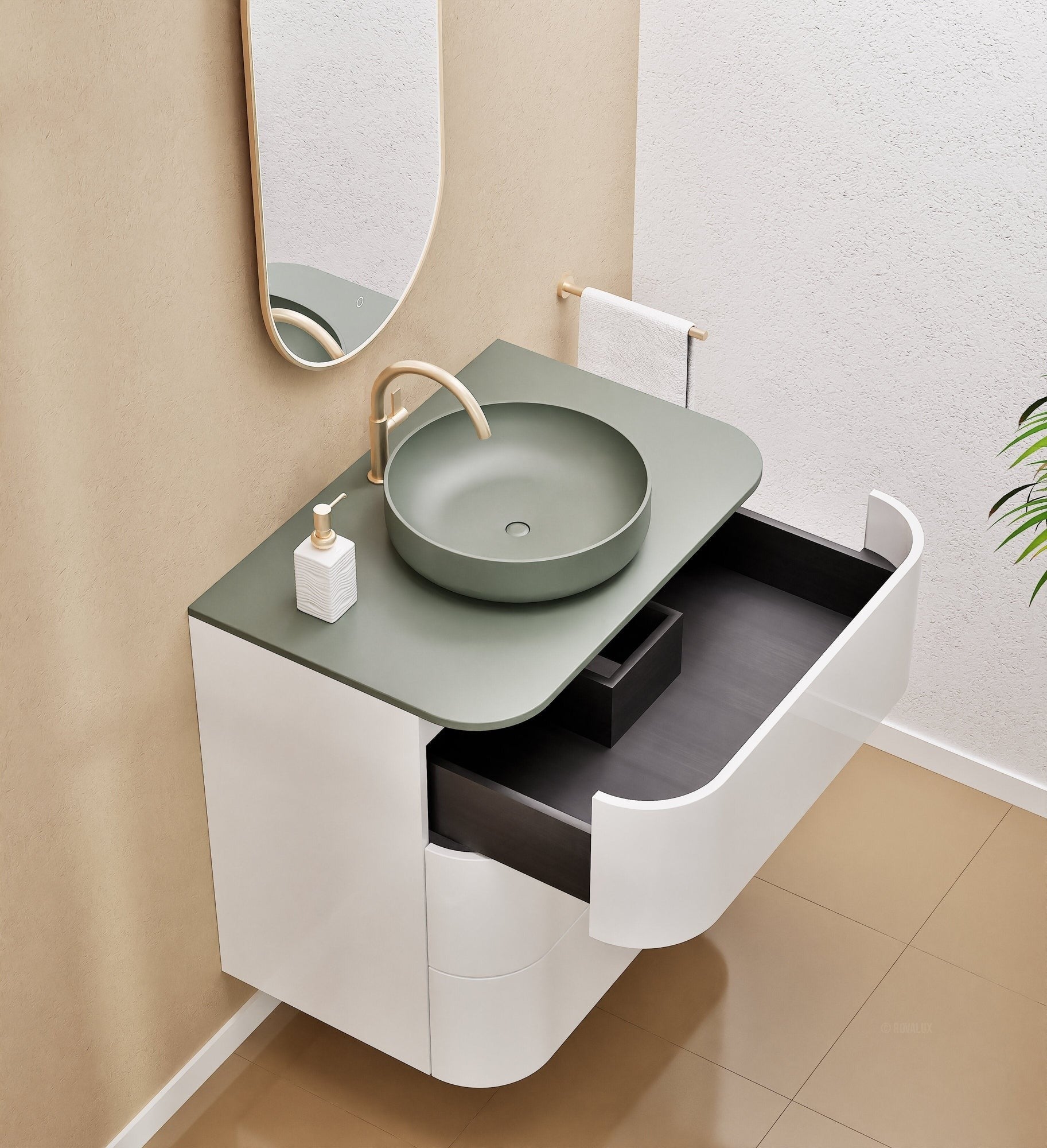 Serenia Rise Single Set - Corian® Sink & Countertop with 3 Drawers - ROVALUX