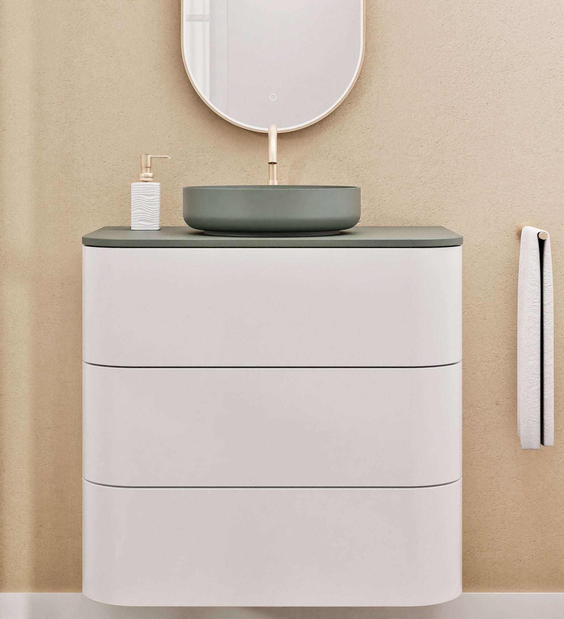 Serenia Rise Single Set - Corian® Sink & Countertop with 3 Drawers - ROVALUX