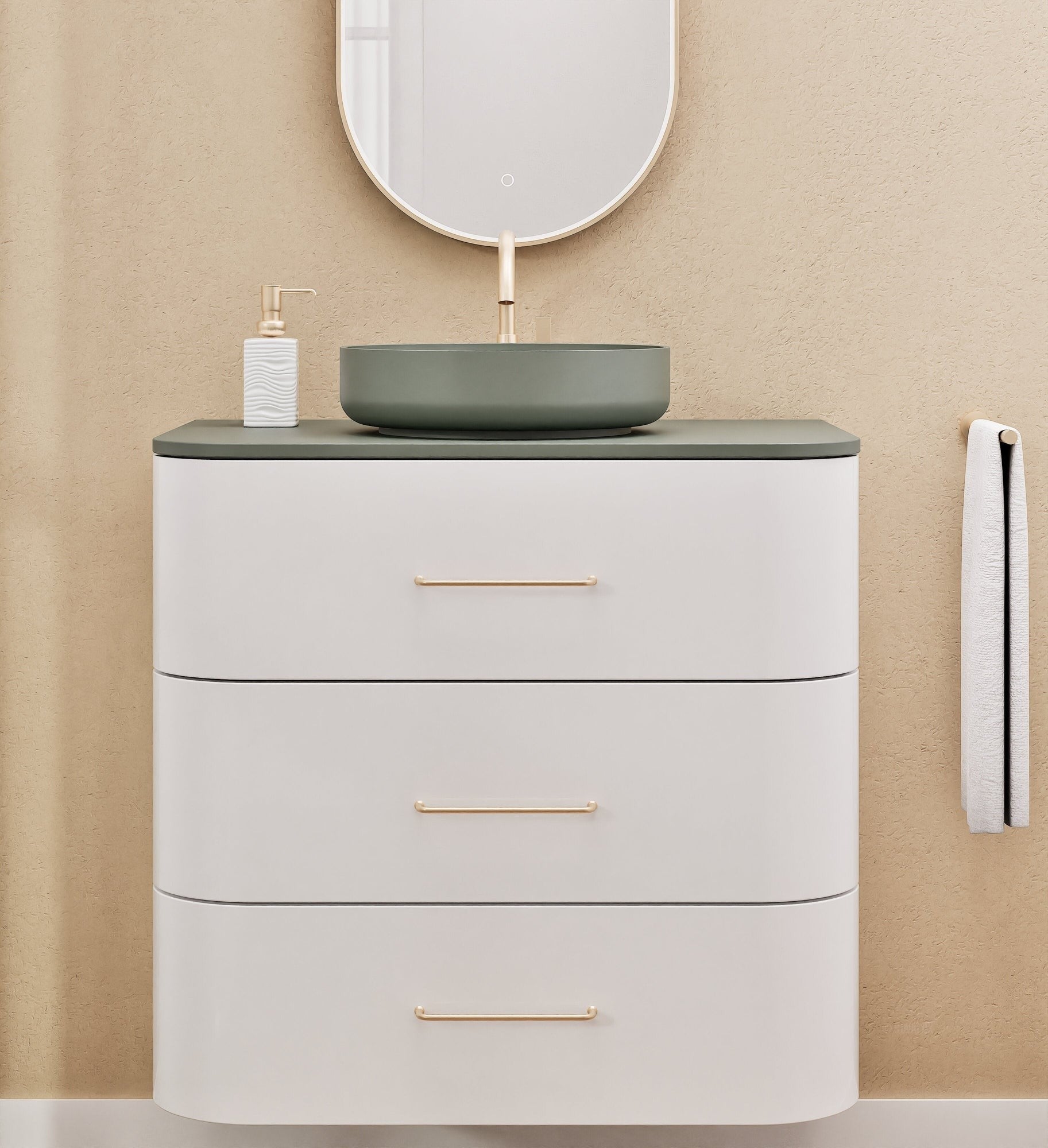 Serenia Rise Single Set - Corian® Sink & Countertop with 3 Drawers - ROVALUX