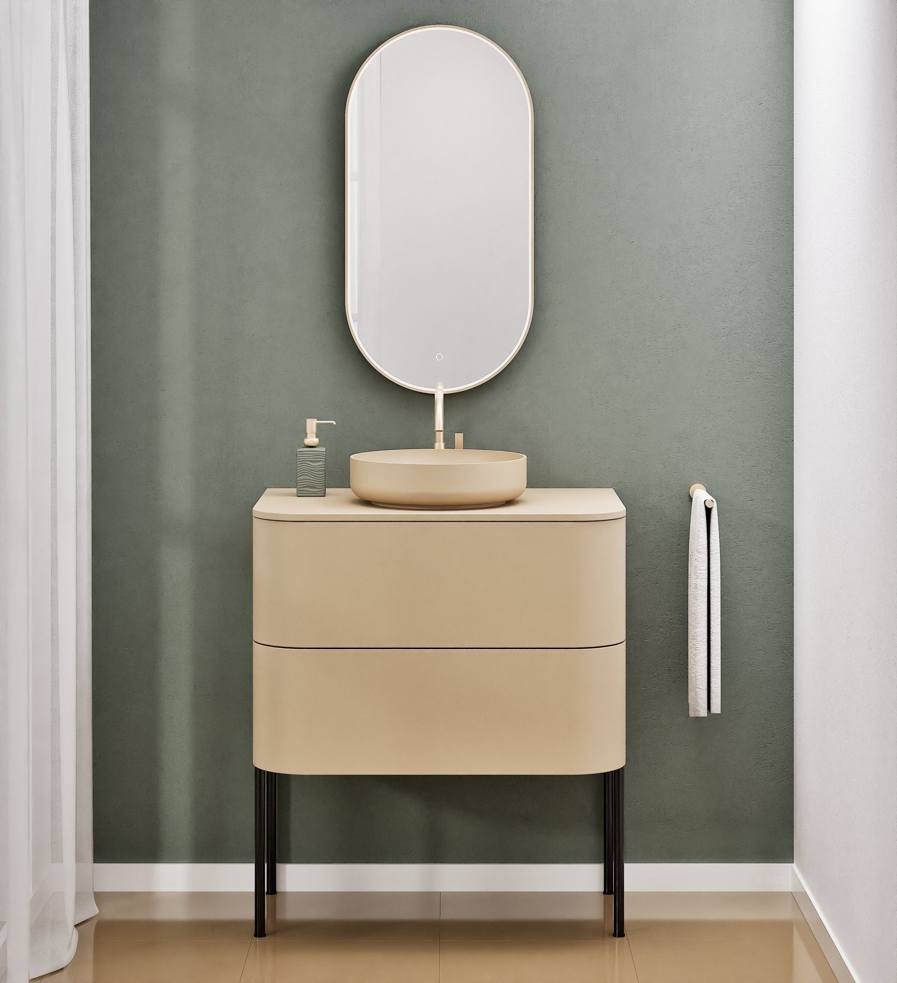 Serenia Rise Single Set With Supporting Legs - Corian® Sink & Countertop with 2 Drawers - ROVALUX