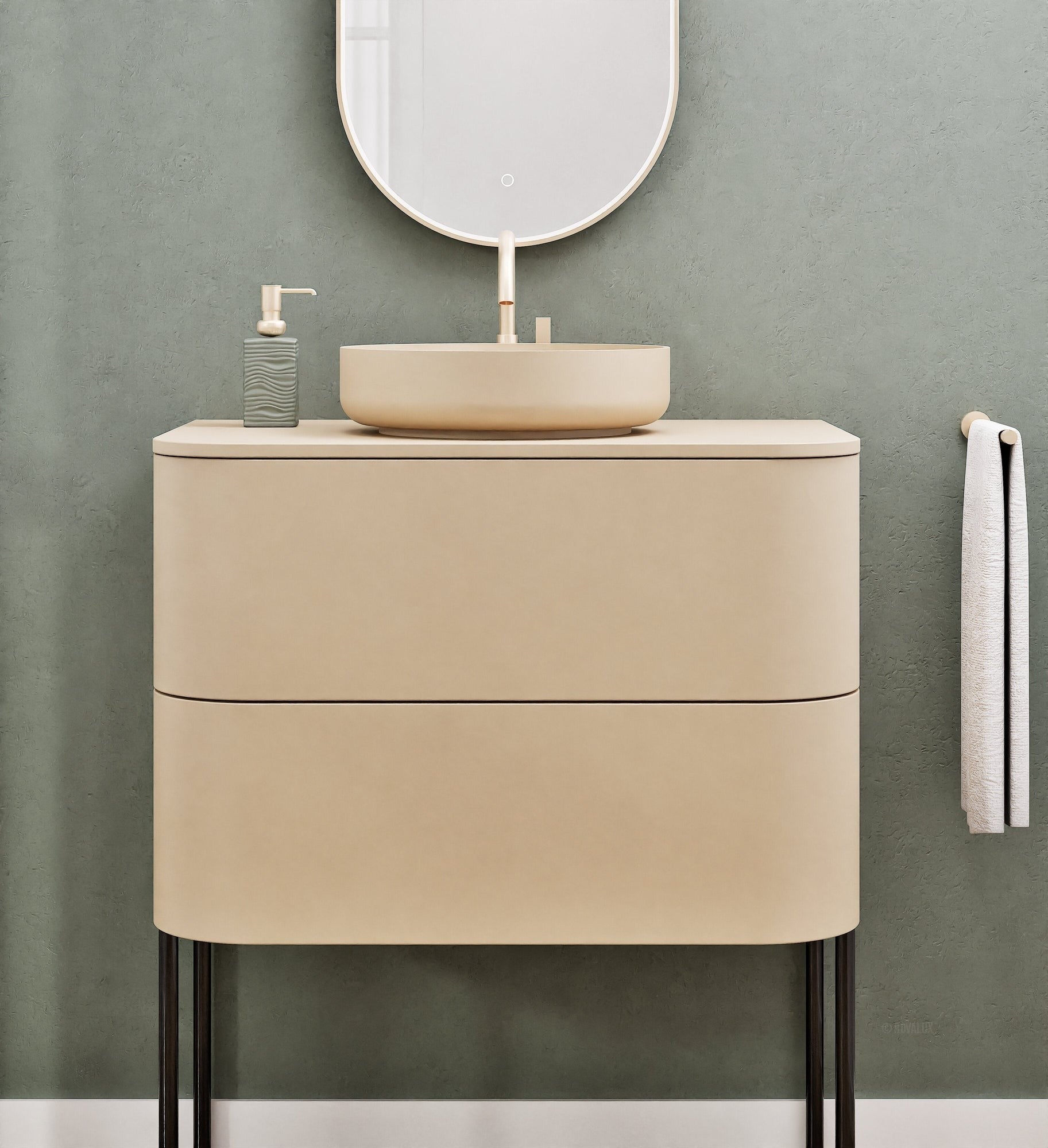 Serenia Rise Single Set With Supporting Legs - Corian® Sink & Countertop with 2 Drawers - ROVALUX