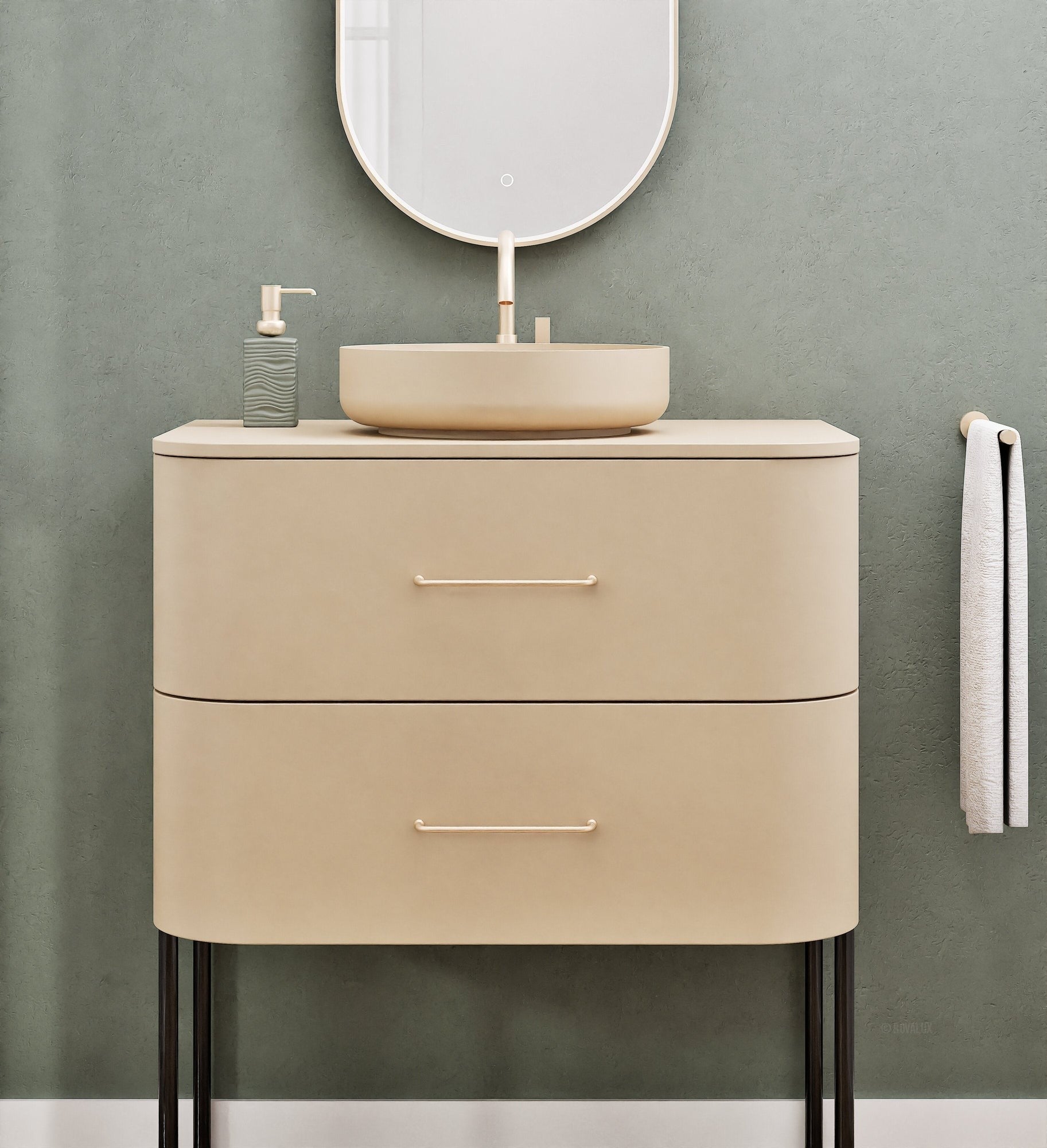 Serenia Rise Single Set With Supporting Legs - Corian® Sink & Countertop with 2 Drawers - ROVALUX