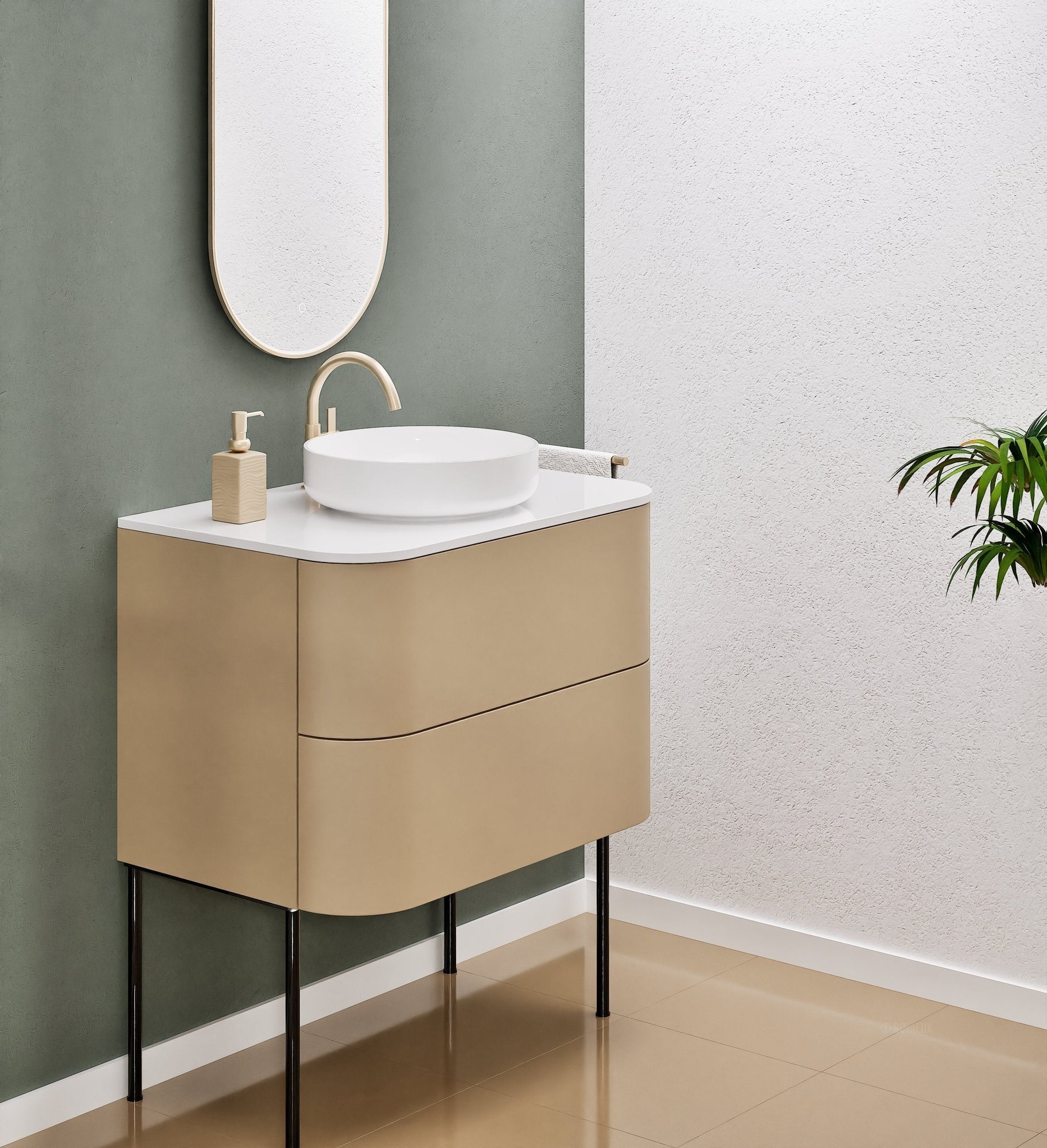 Serenia Rise Single Set With Supporting Legs - Corian® Sink & Countertop with 2 Drawers - ROVALUX