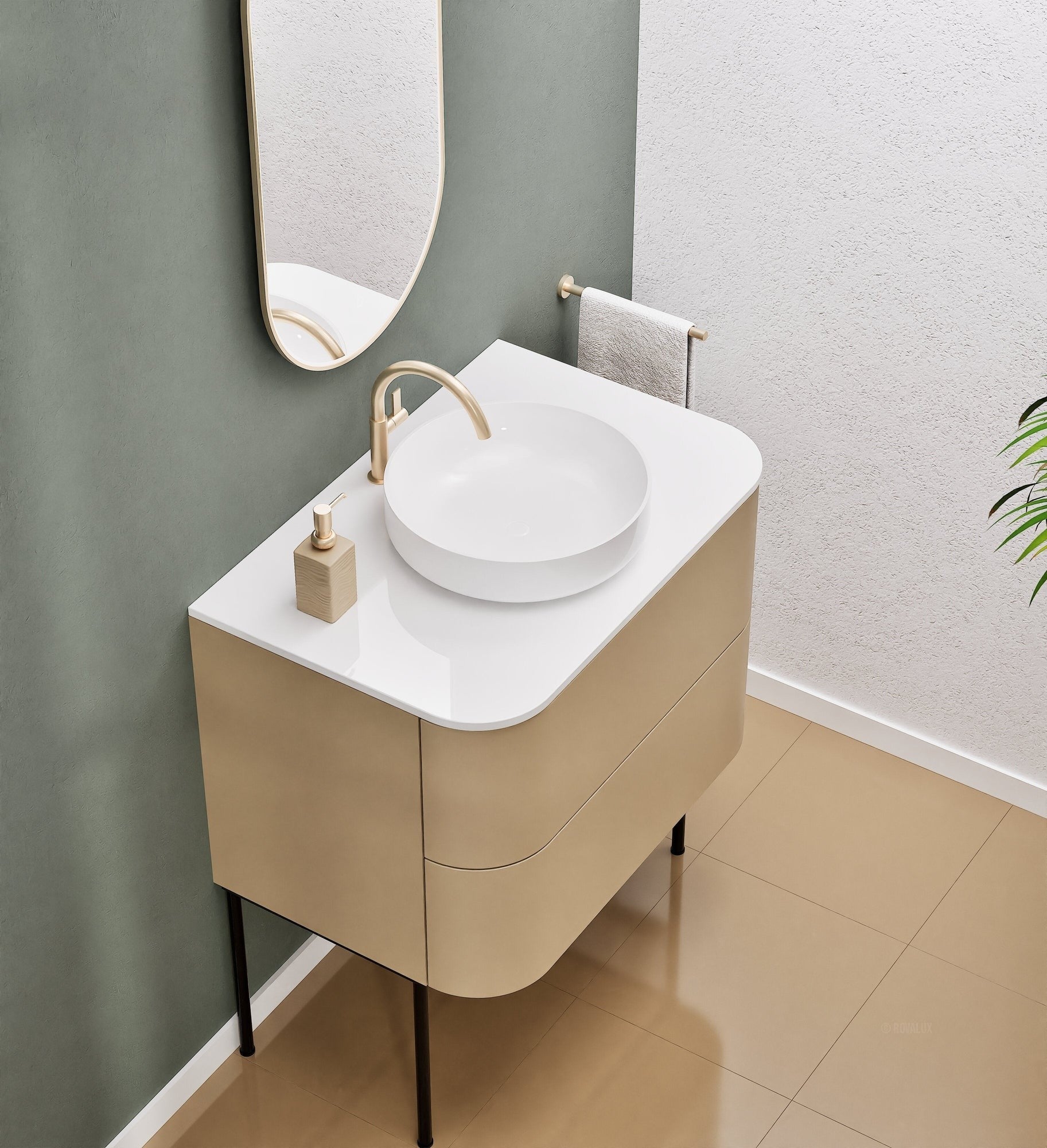 Serenia Rise Single Set With Supporting Legs - Corian® Sink & Countertop with 2 Drawers - ROVALUX