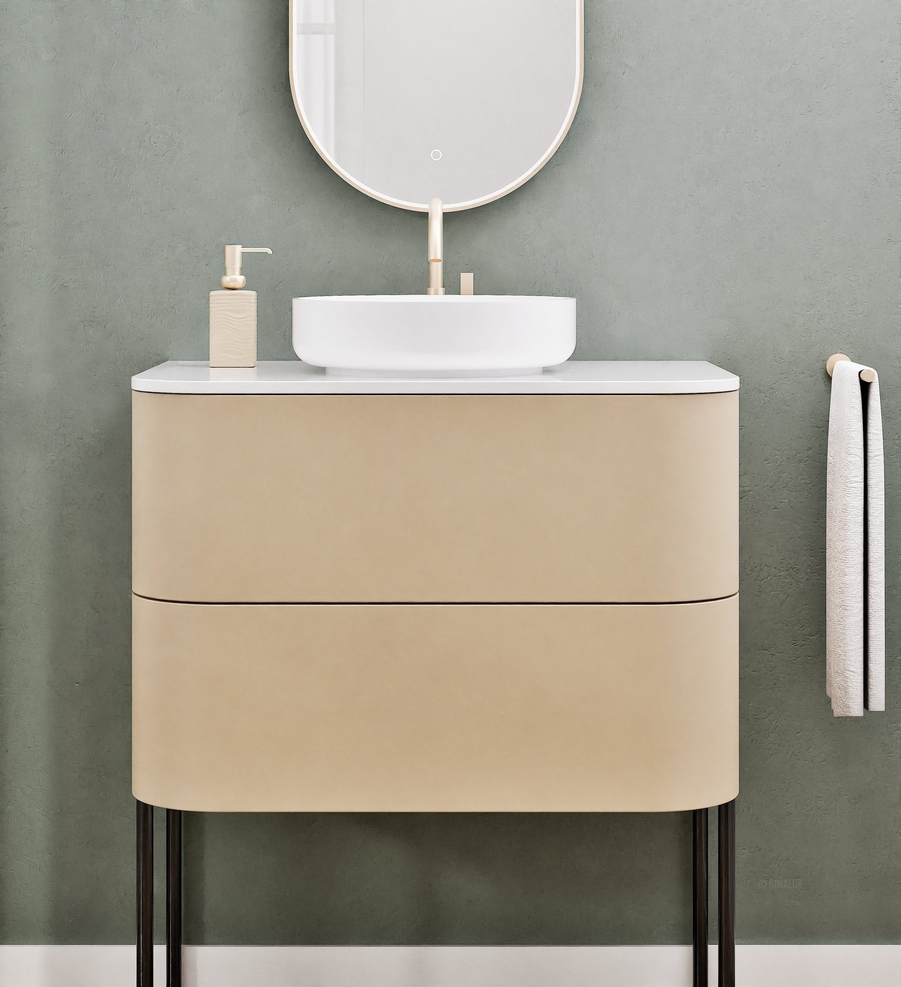 Serenia Rise Single Set With Supporting Legs - Corian® Sink & Countertop with 2 Drawers - ROVALUX