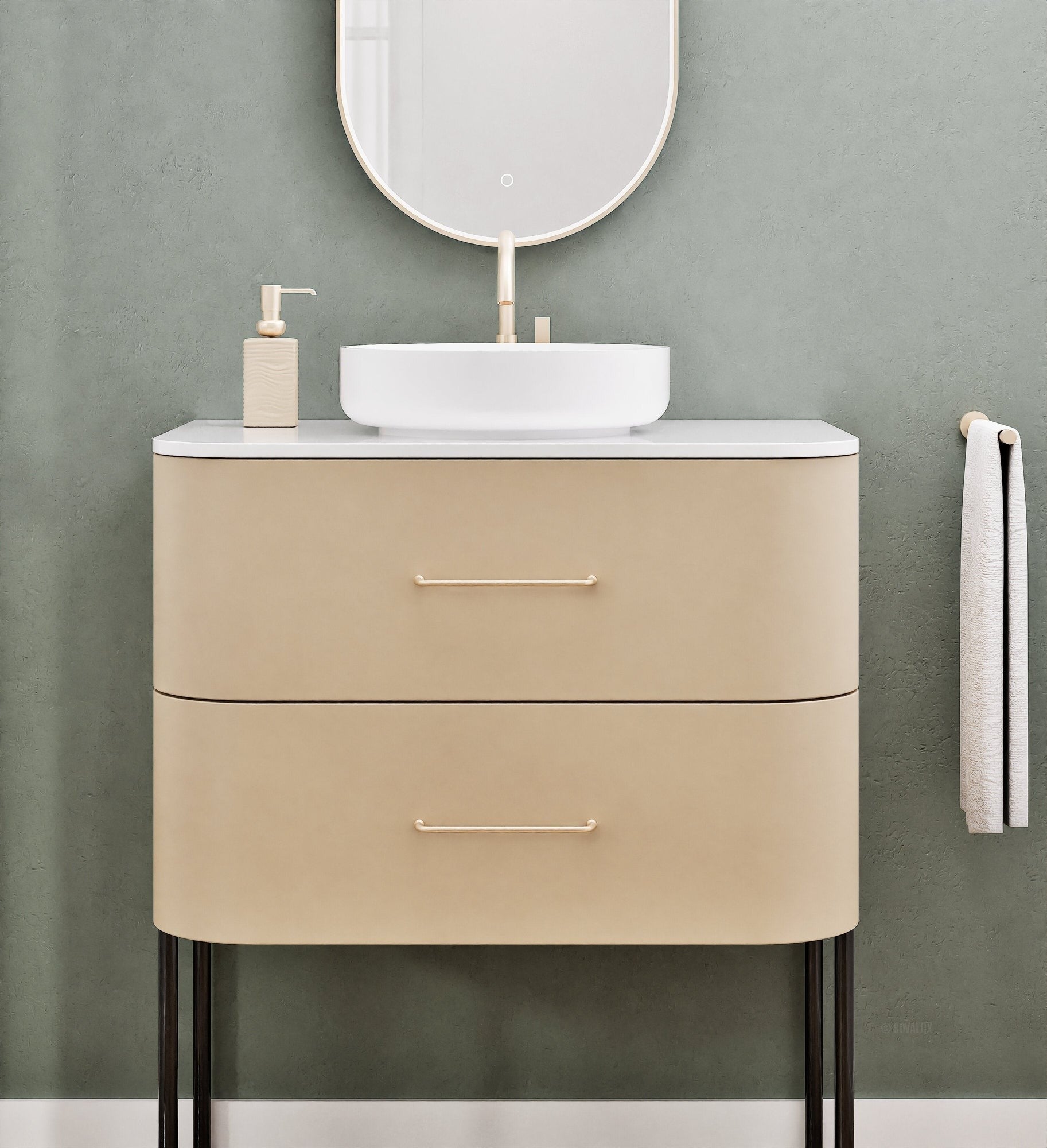 Serenia Rise Single Set With Supporting Legs - Corian® Sink & Countertop with 2 Drawers - ROVALUX