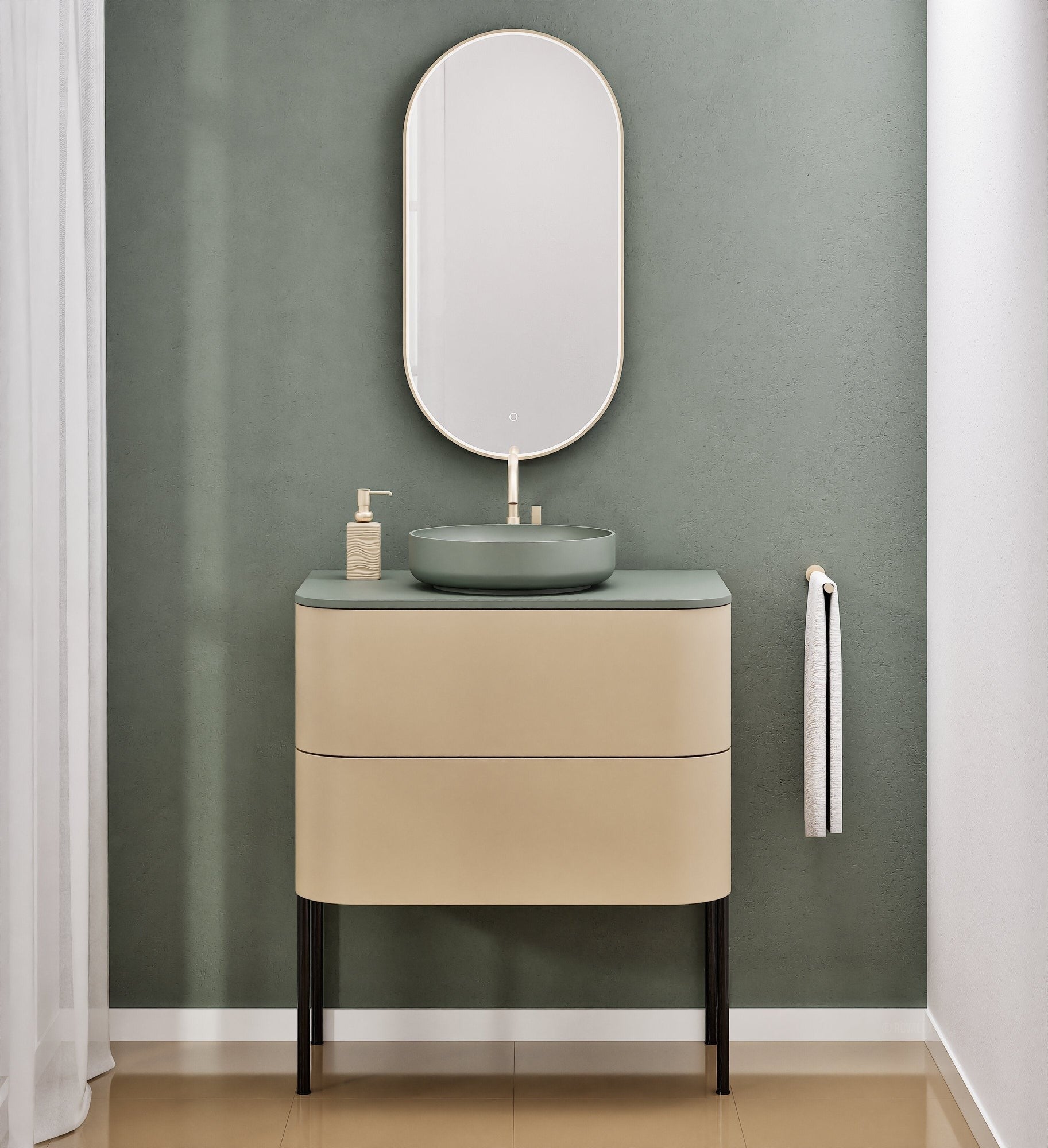 Serenia Rise Single Set With Supporting Legs - Corian® Sink & Countertop with 2 Drawers - ROVALUX