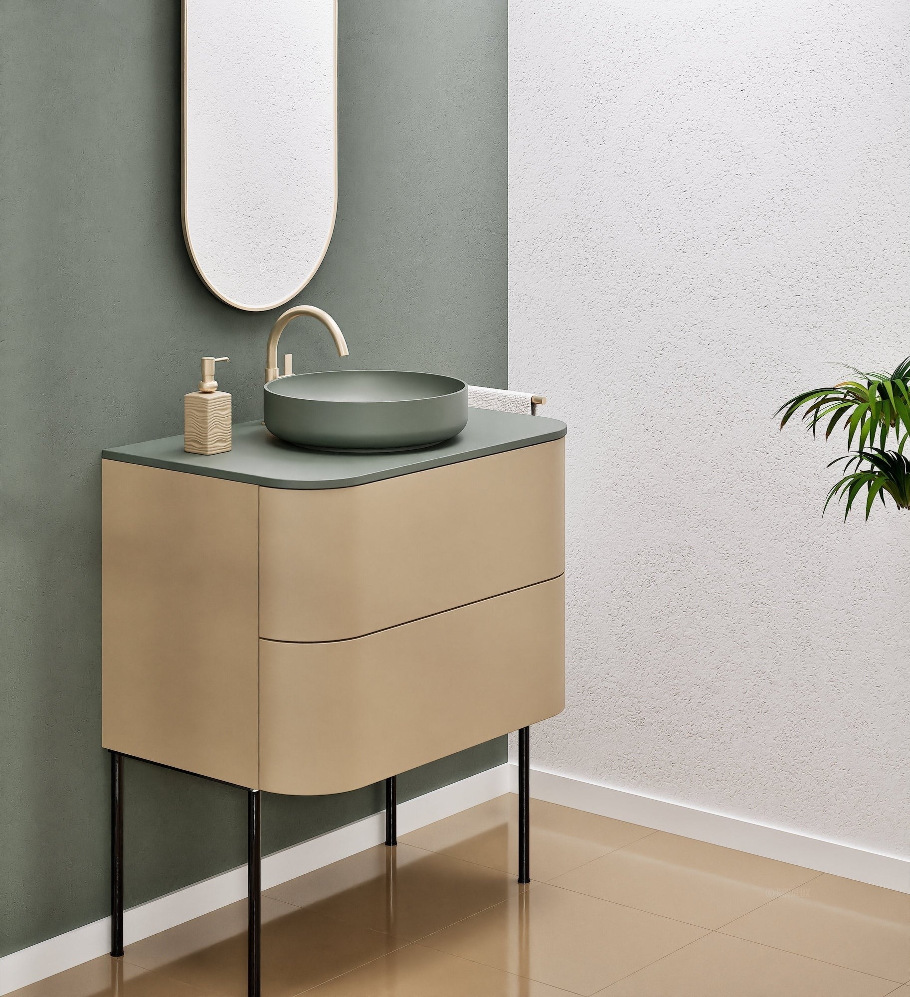 Serenia Rise Single Set With Supporting Legs - Corian® Sink & Countertop with 2 Drawers - ROVALUX