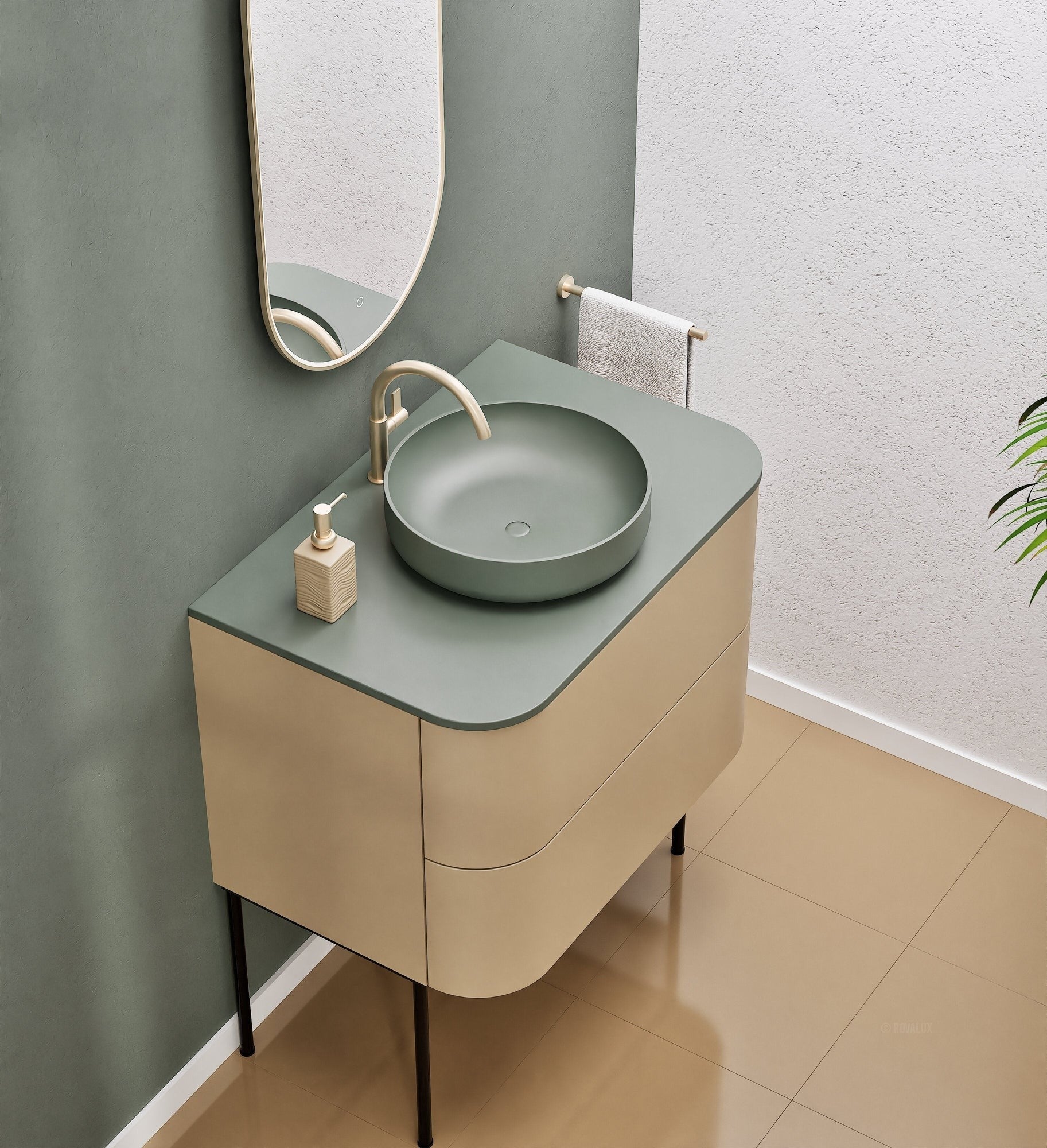 Serenia Rise Single Set With Supporting Legs - Corian® Sink & Countertop with 2 Drawers - ROVALUX