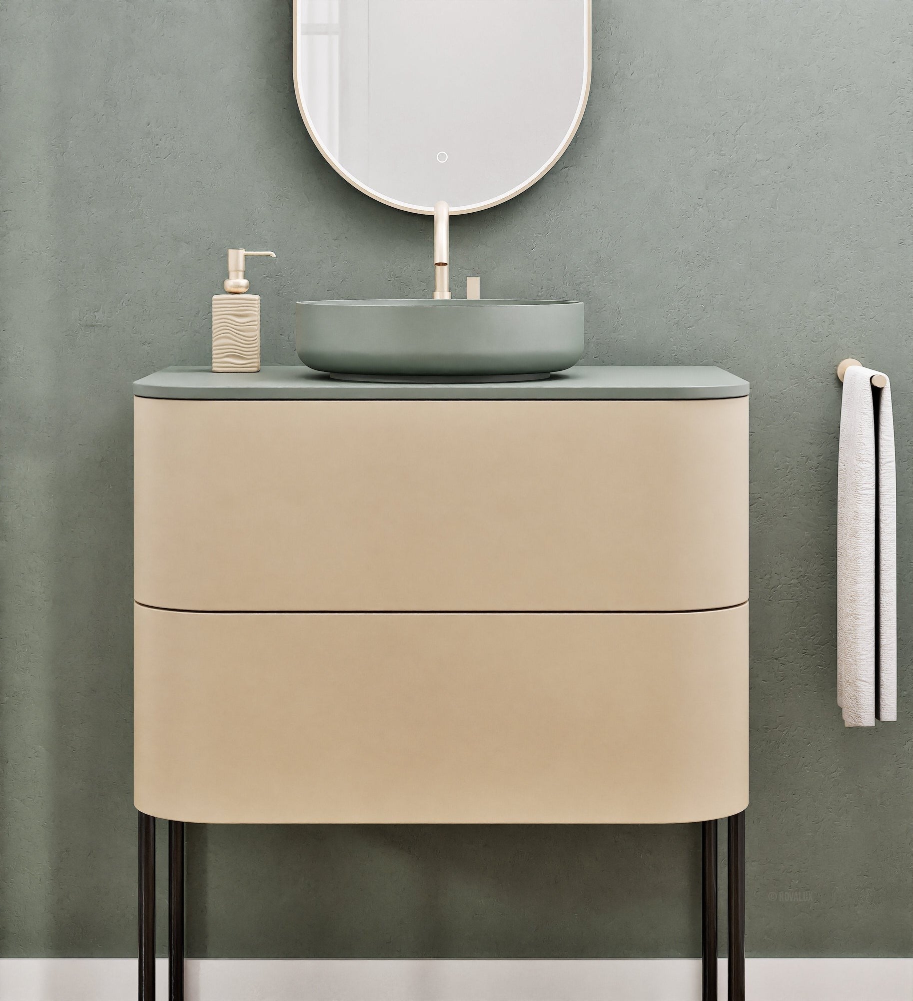 Serenia Rise Single Set With Supporting Legs - Corian® Sink & Countertop with 2 Drawers - ROVALUX
