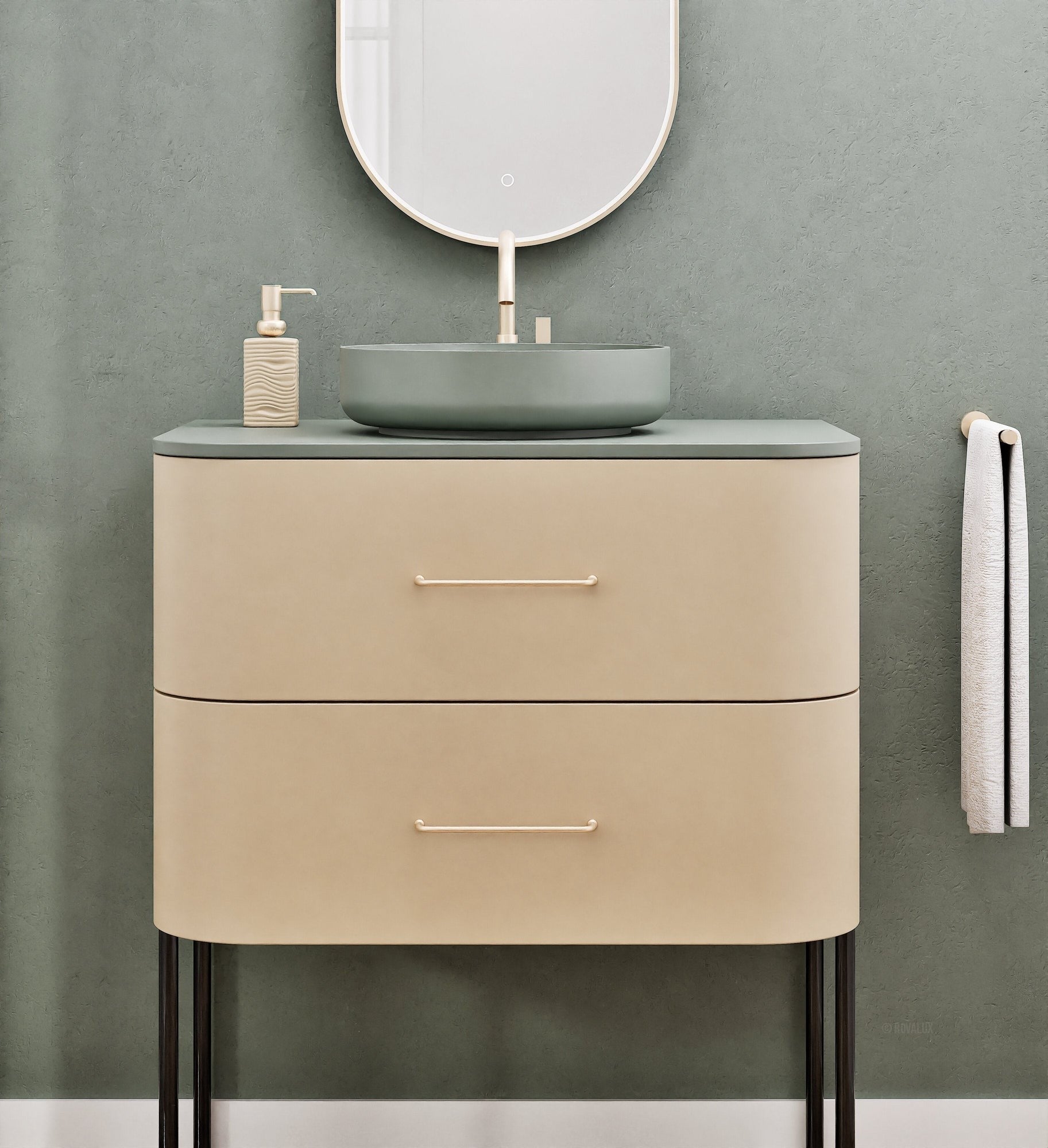 Serenia Rise Single Set With Supporting Legs - Corian® Sink & Countertop with 2 Drawers - ROVALUX