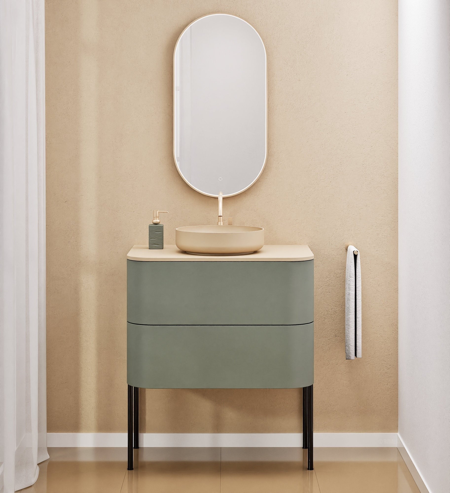 Serenia Rise Single Set With Supporting Legs - Corian® Sink & Countertop with 2 Drawers - ROVALUX
