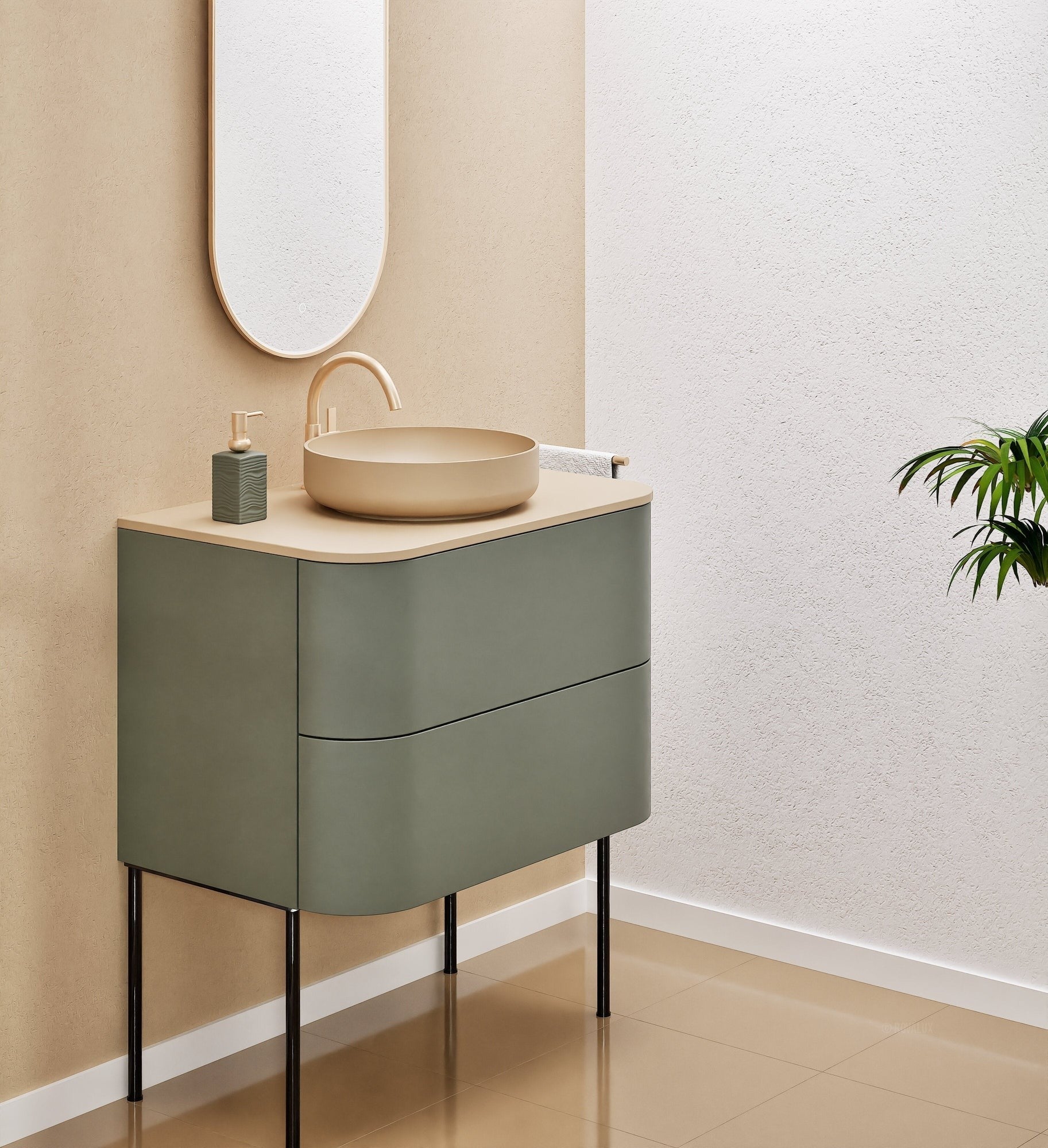 Serenia Rise Single Set With Supporting Legs - Corian® Sink & Countertop with 2 Drawers - ROVALUX